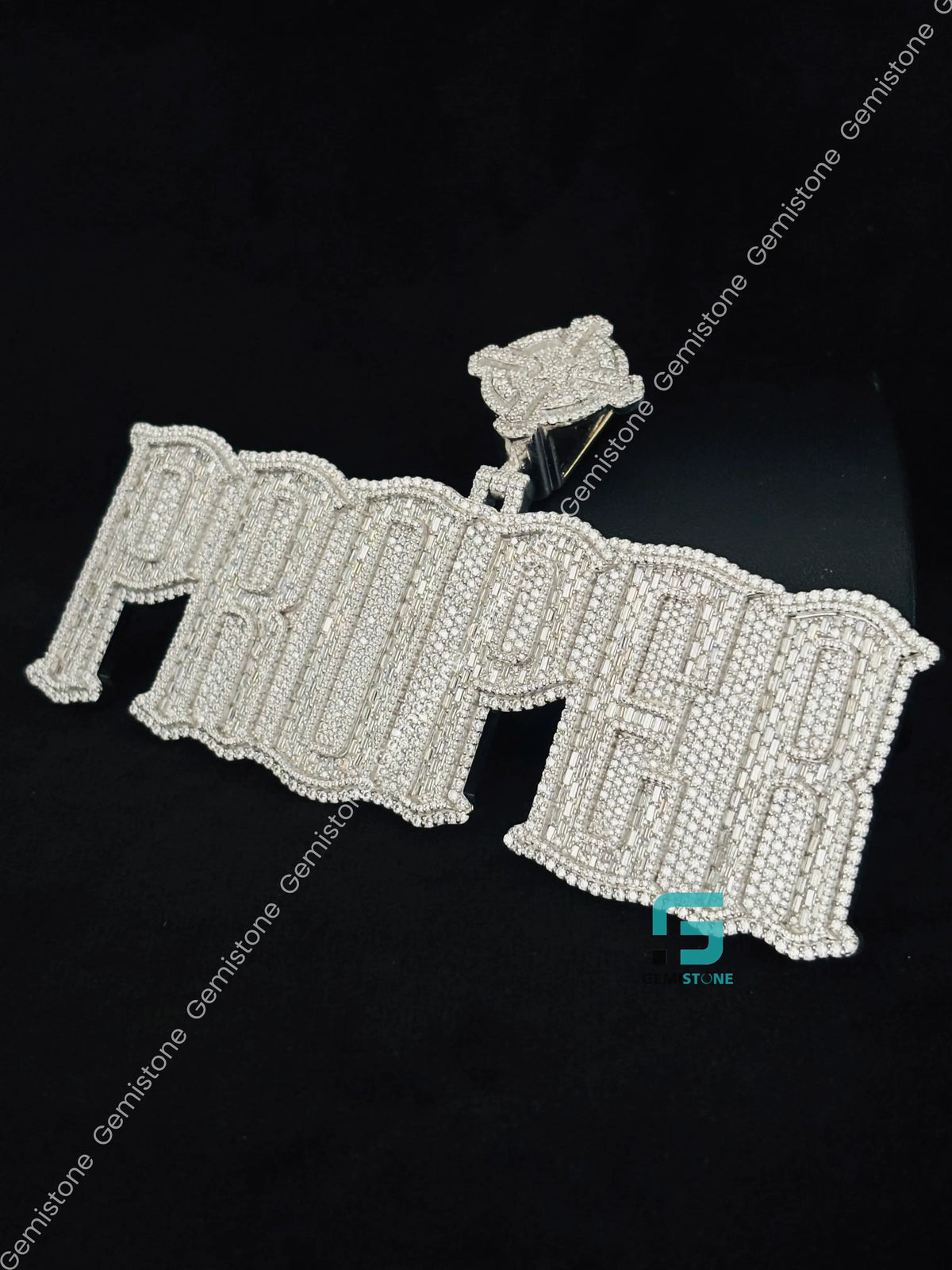 925 Silver PROPER Initial Name Baguette Moissanite Pendant