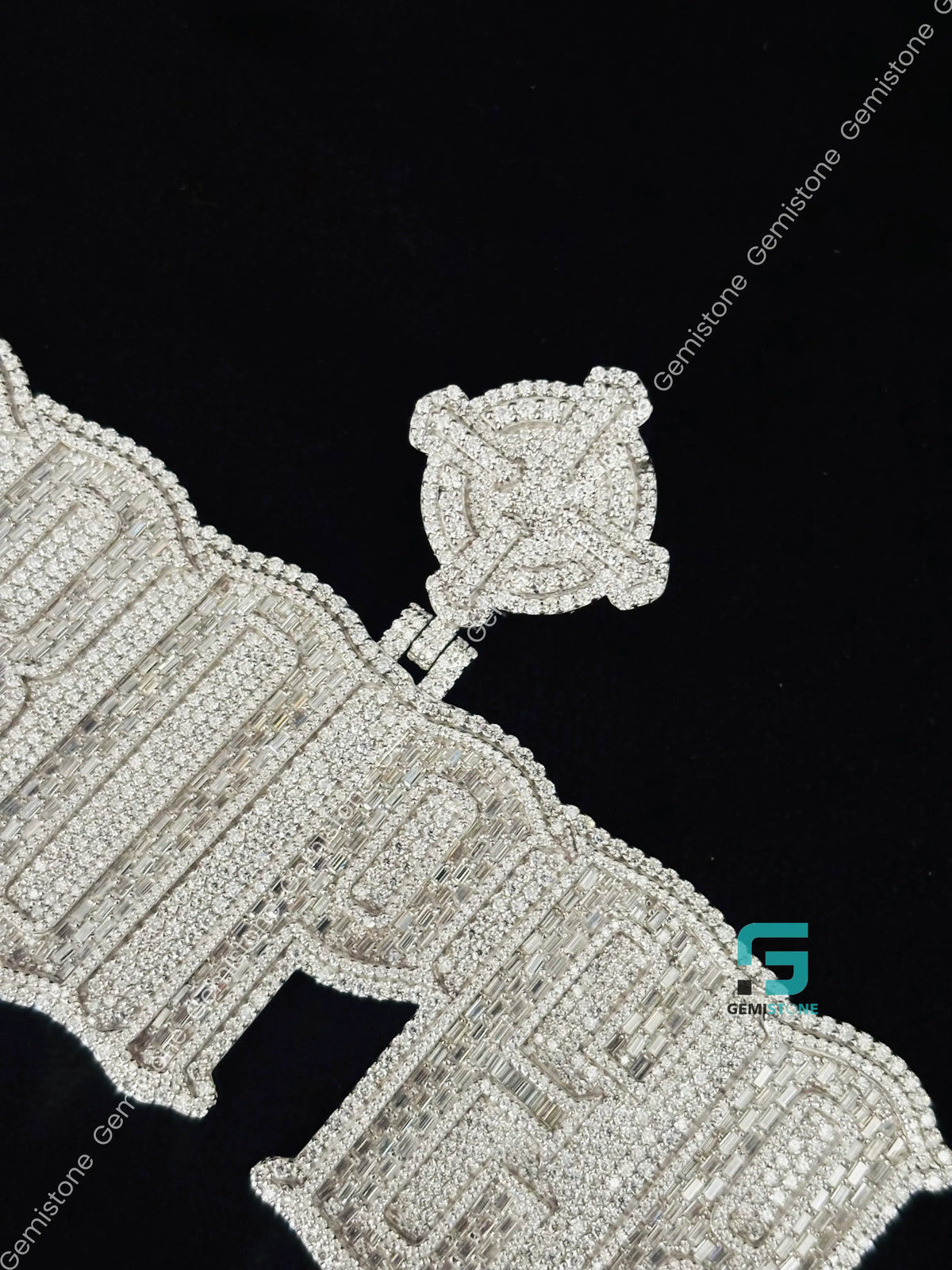 925 Silver PROPER Initial Name Baguette Moissanite Pendant