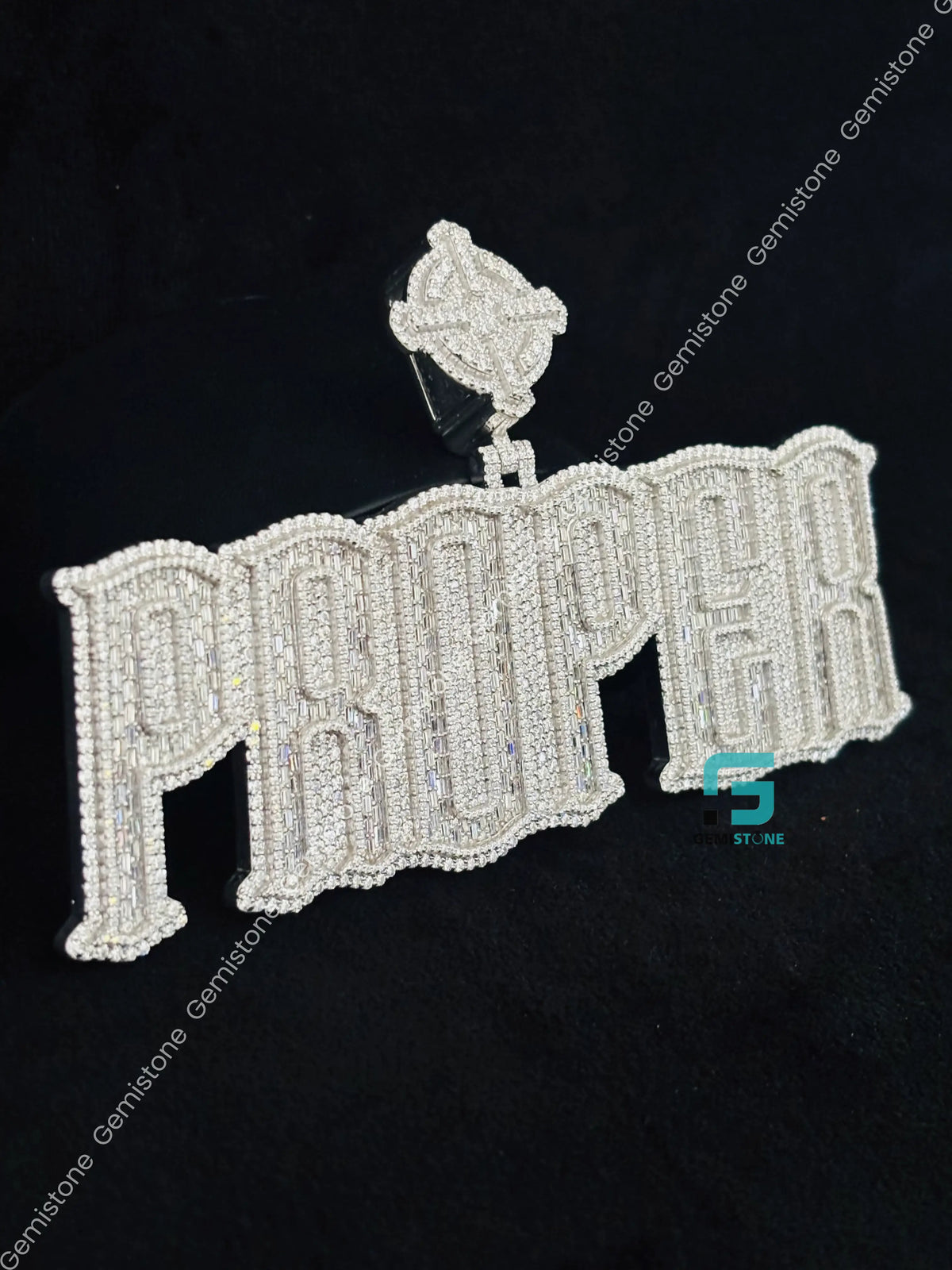925 Silver PROPER Initial Name Baguette Moissanite Pendant