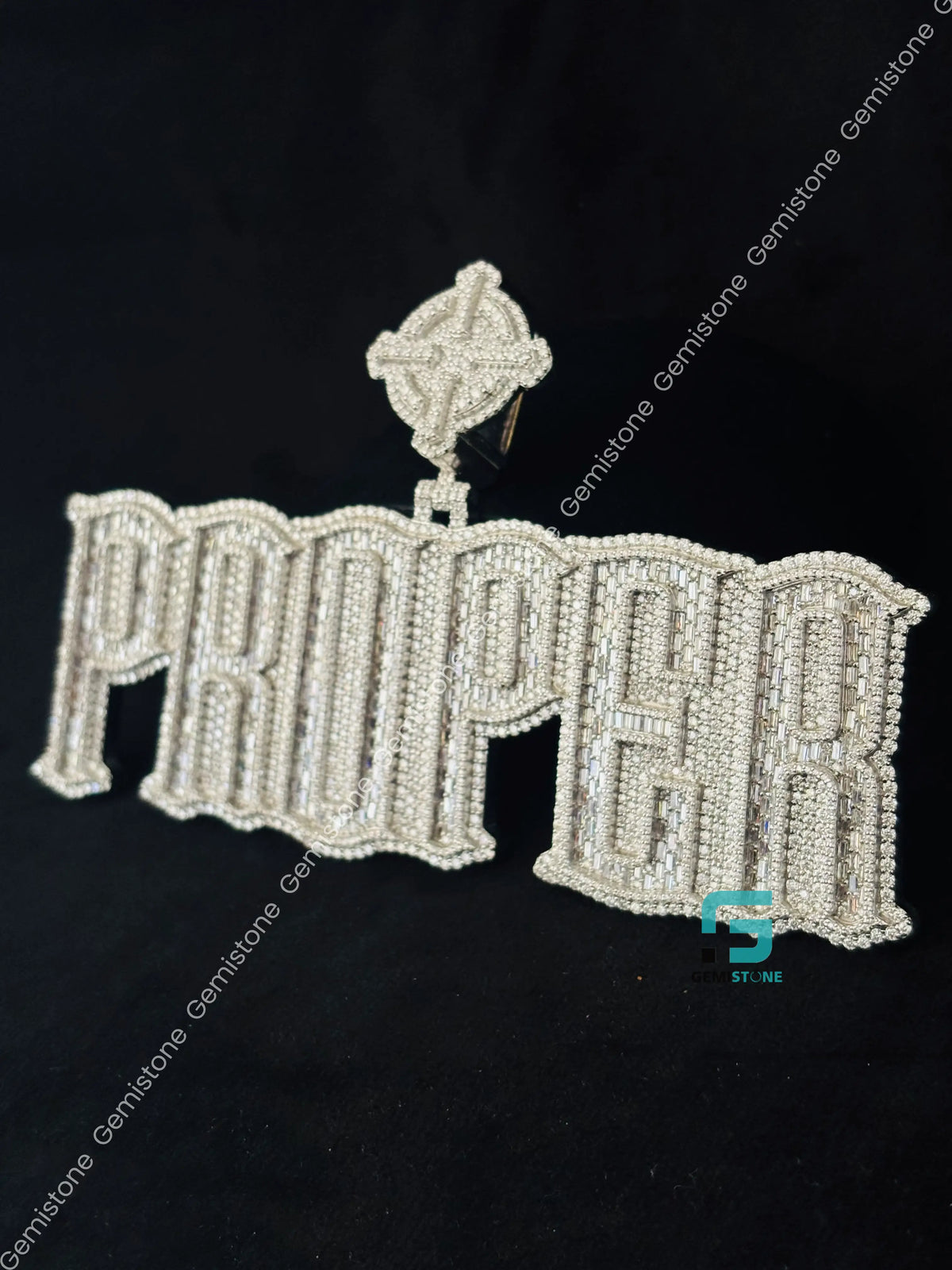 925 Silver PROPER Initial Name Baguette Moissanite Pendant