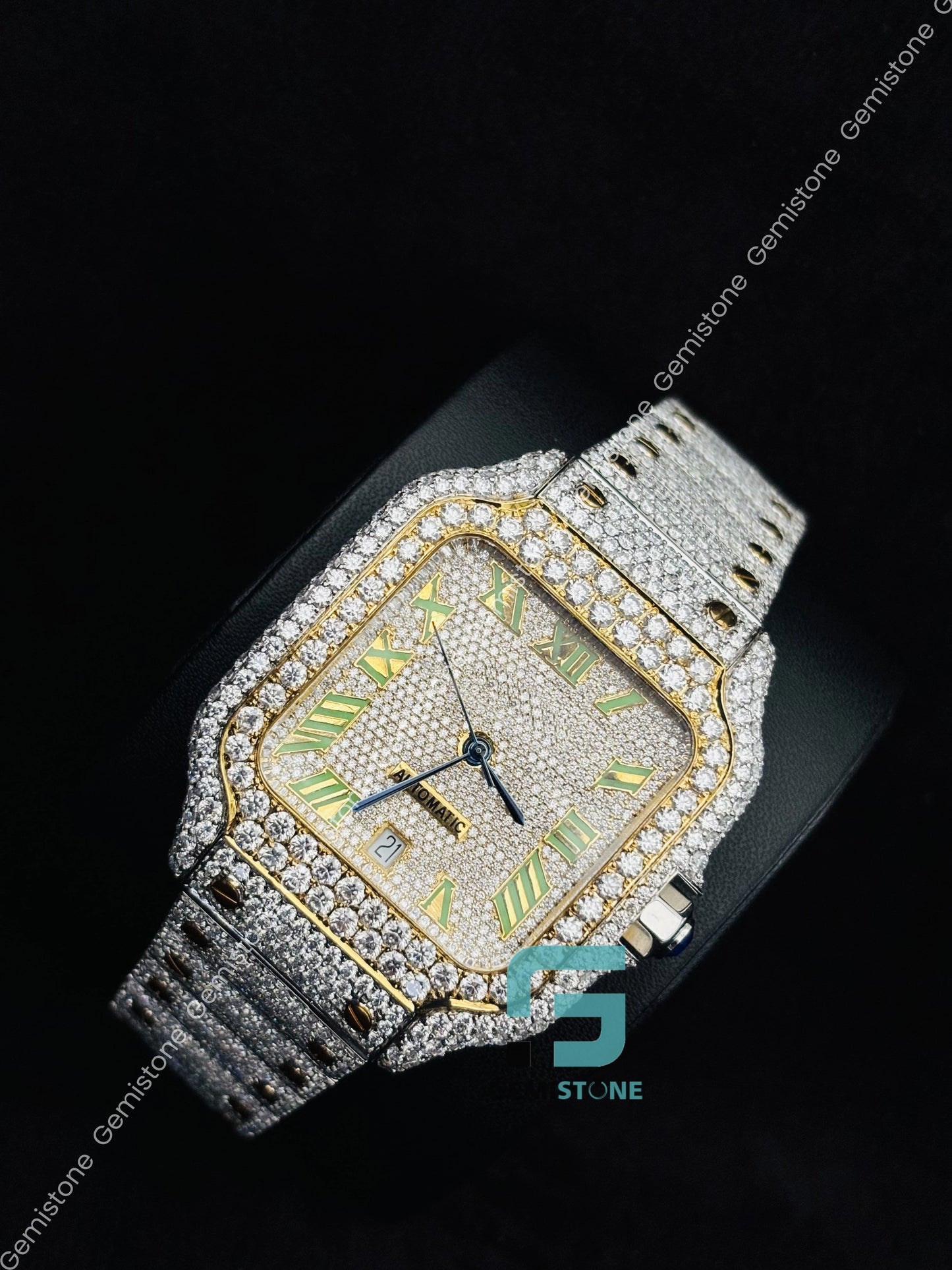 Parrot Roman Number Dual Tone Moissanite Cartier Watch