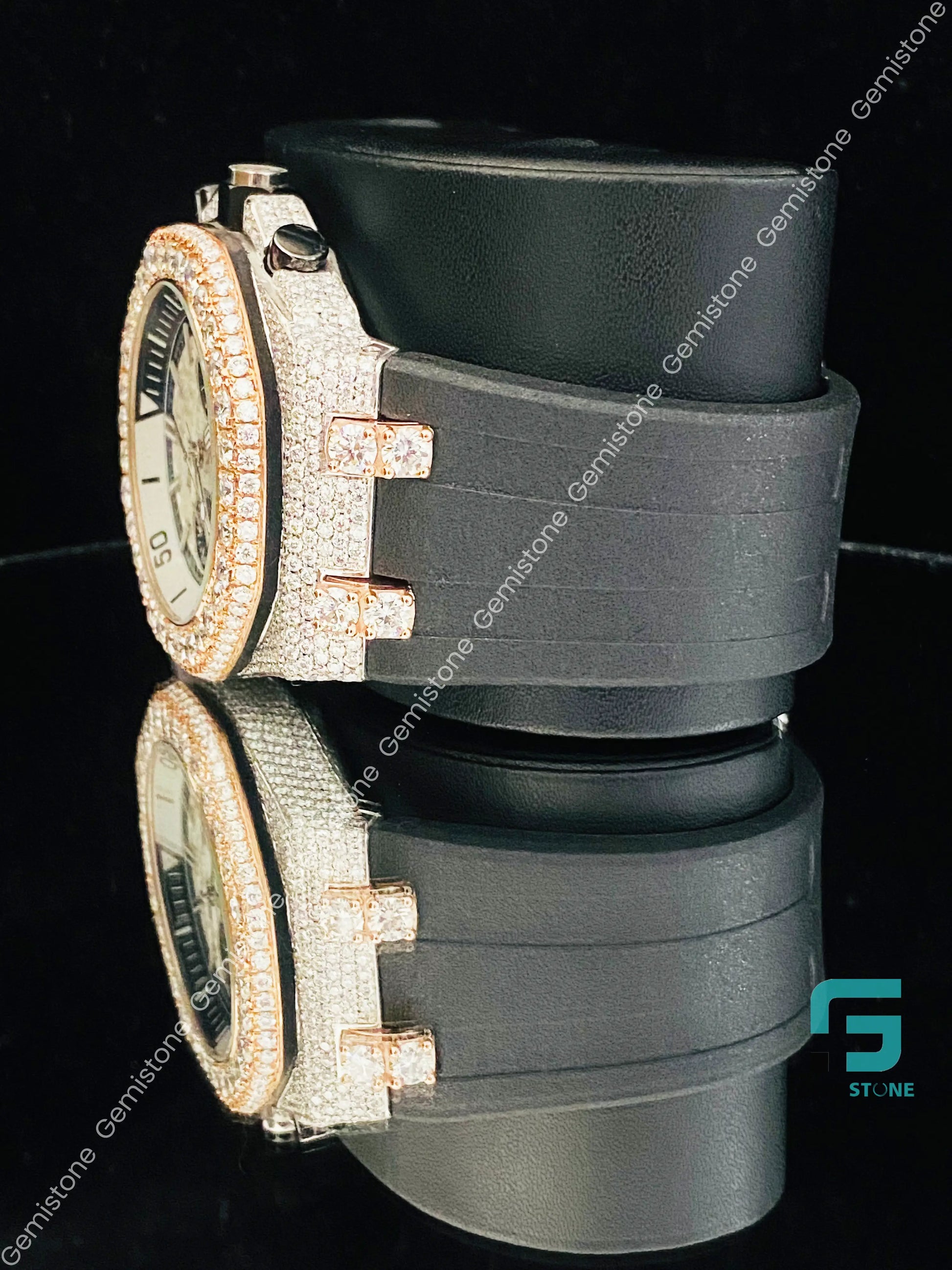 Party_Wear_Black_Silicon_Strap_Moissanite_Watch
