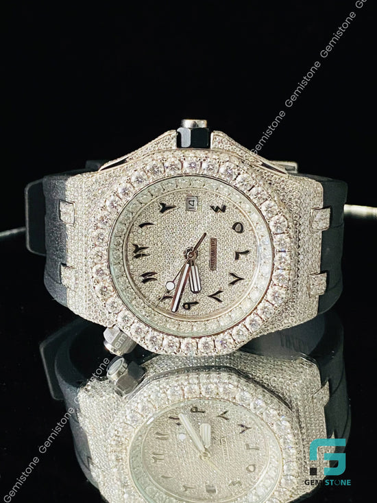 Big Round Bezel Fully White Facedial Iced Out Moissanite Watch