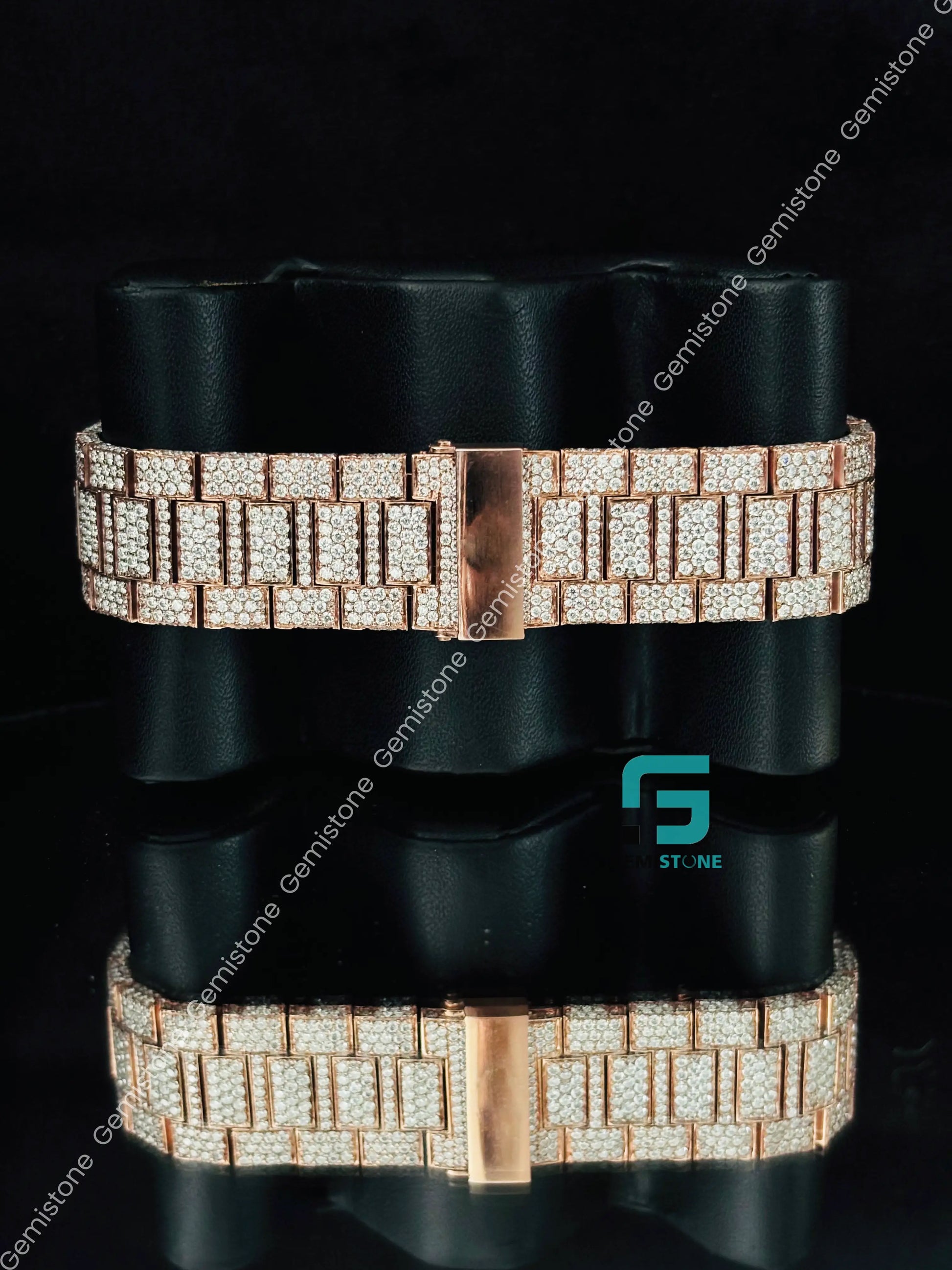 Patek Philippe Rose Gold Plated White Bar Moissanite Diamond Studded Watch For Men