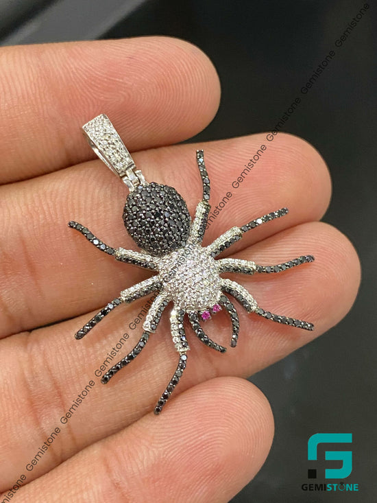 Iced Out Black and White Pave Diamond Spider Pendant For Unisex