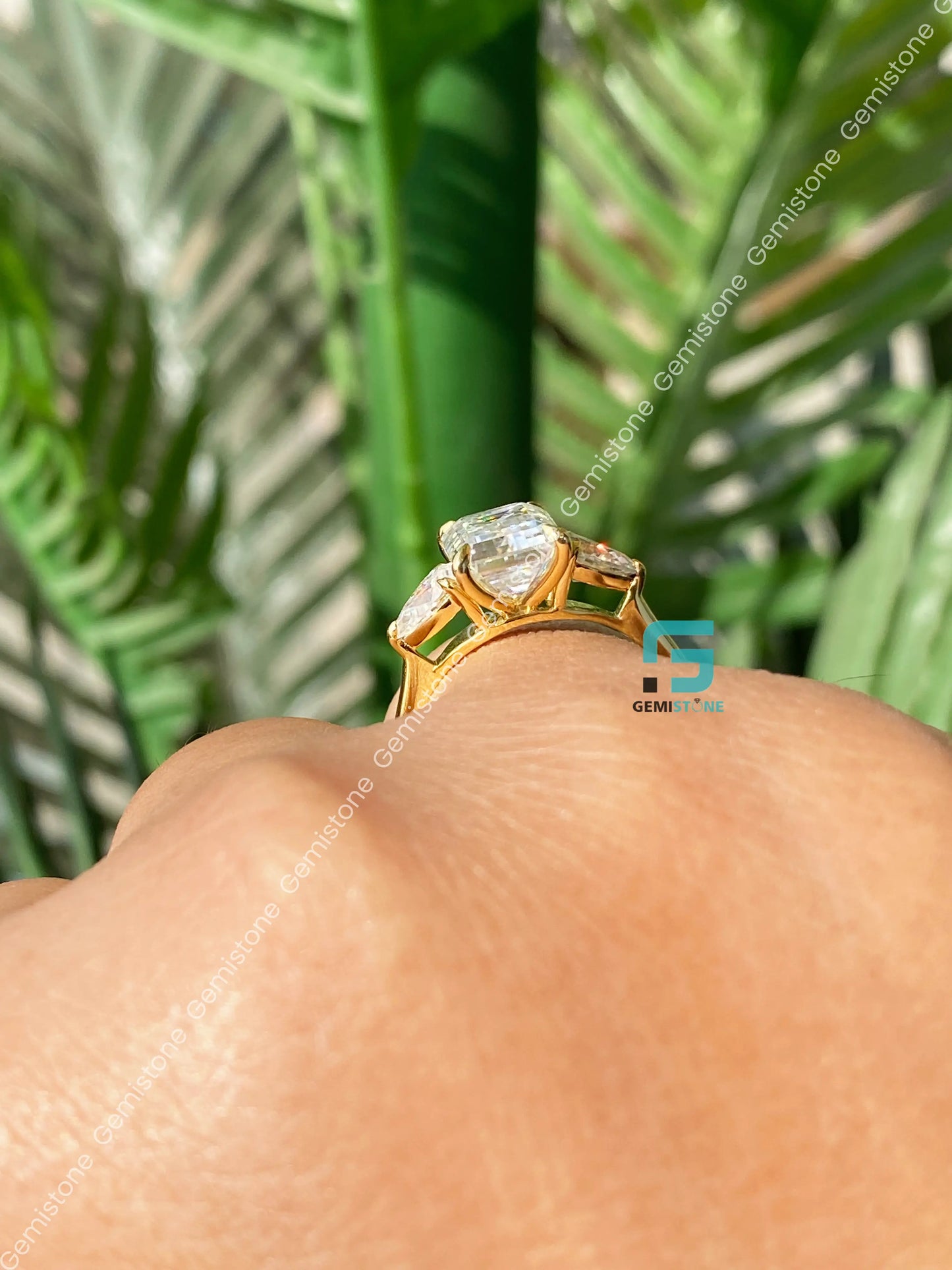 3 CT Emerald Cut Three Stone Moissanite Engagement Ring