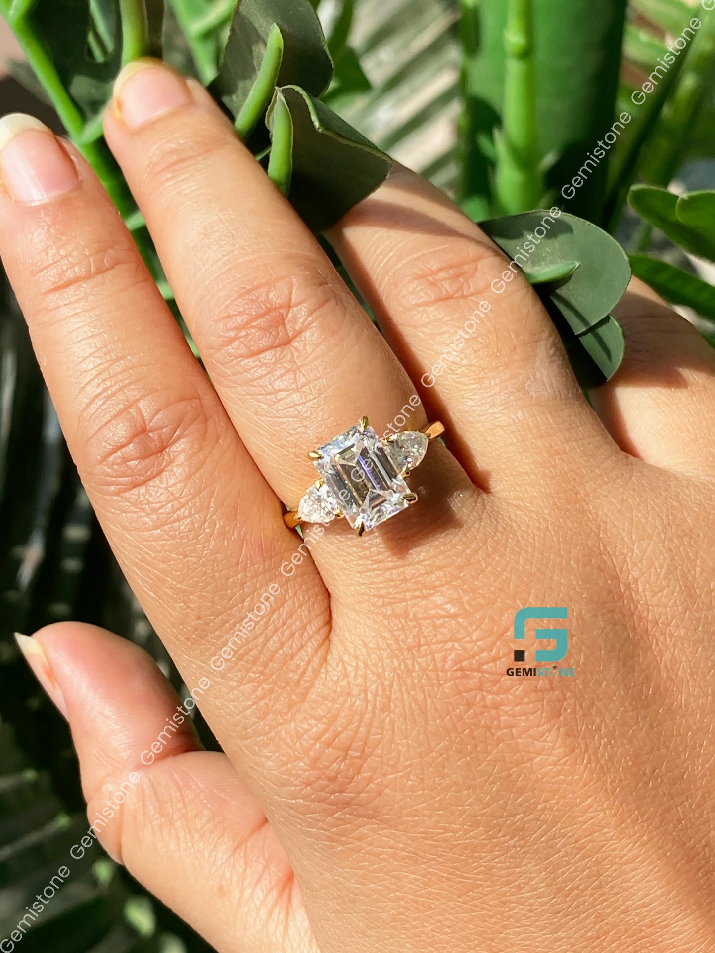 3 CT Emerald Cut Three Stone Moissanite Engagement Ring