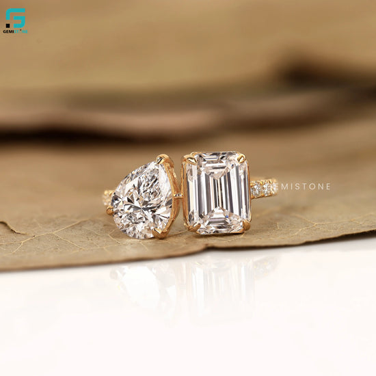 Pear And Emerald Lab Diamond Toi Et Moi Anniversary Ring 