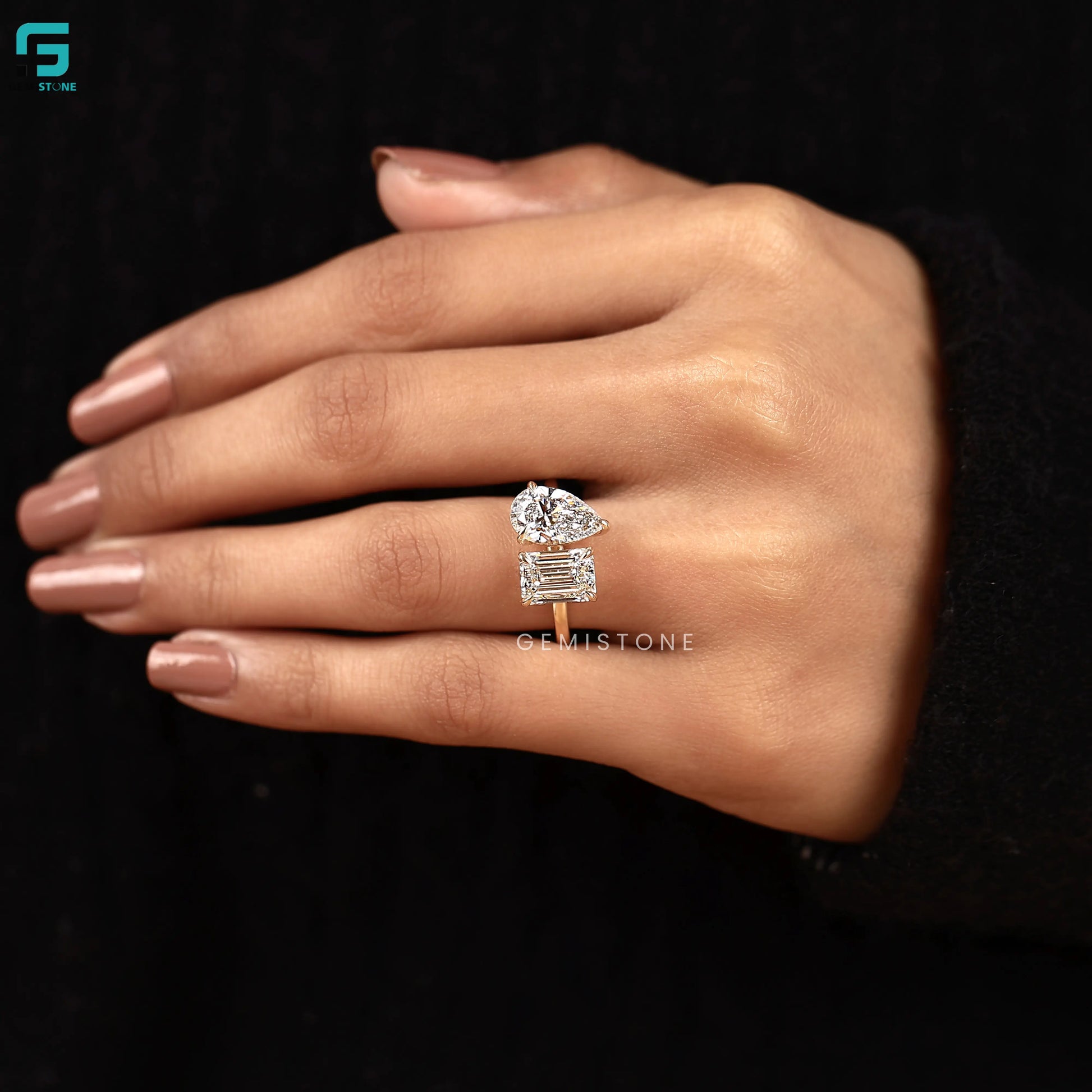 Pear And Emerald Toi Et Moi Lab Diamond Ring