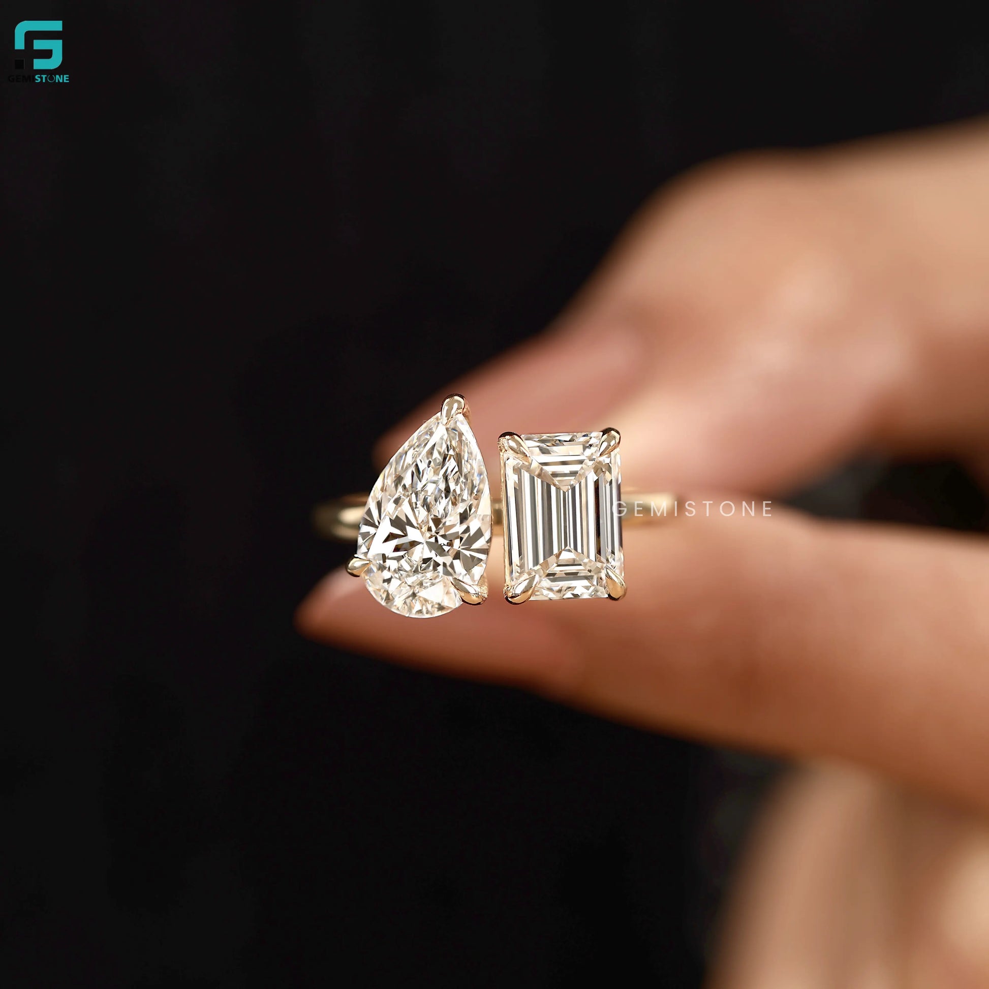 Pear And Emerald Toi Et Moi Lab Grown Diamond Ring 