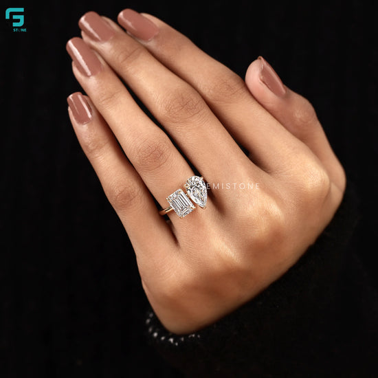 Pear And Emerald Toi Et Moi Lab Grown Diamond Ring For Women