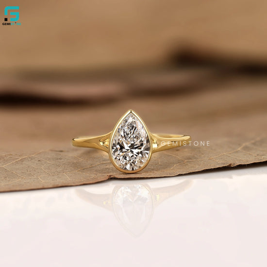 Pear Bezel Lab Grown Diamond Wedding Ring 