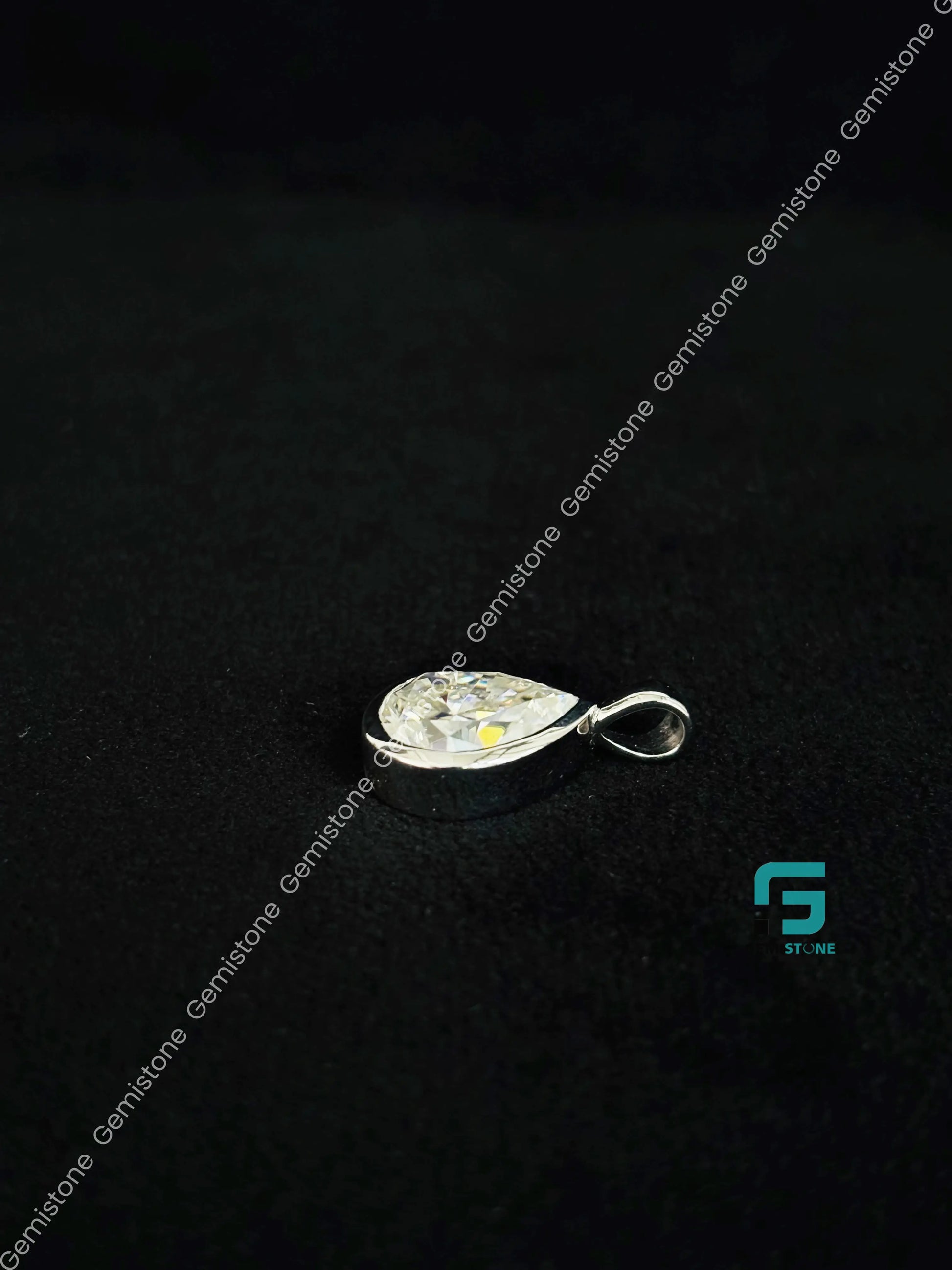 Pear Bezel Set Moissanite Pendant For Her