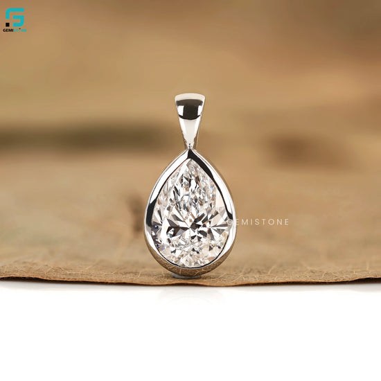 Pear Bezel Set Solitaire Women Pendant For Women