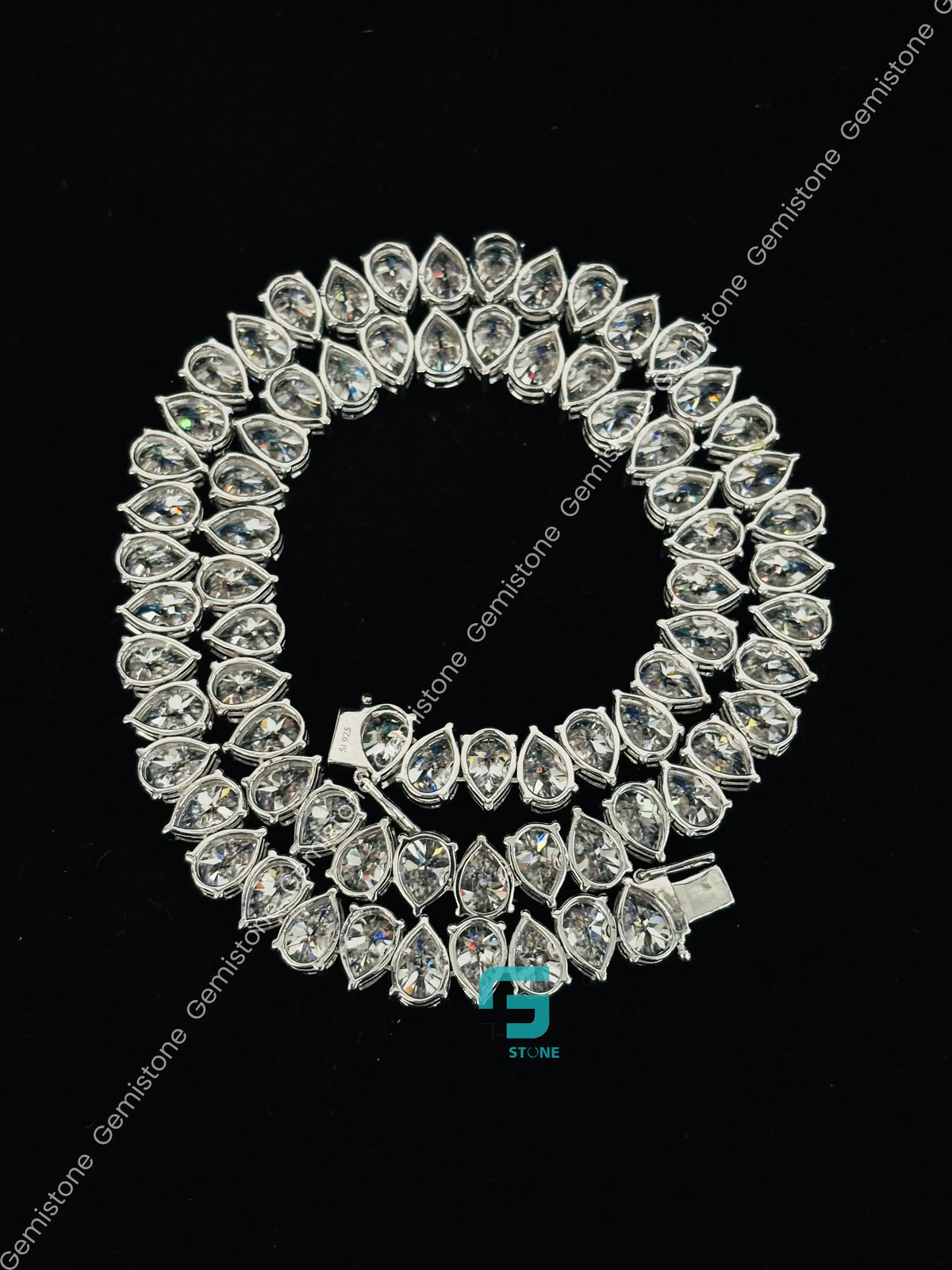 Pear Cut Tennis Iced Out Moissanite Diamond Hip Hop Chain 