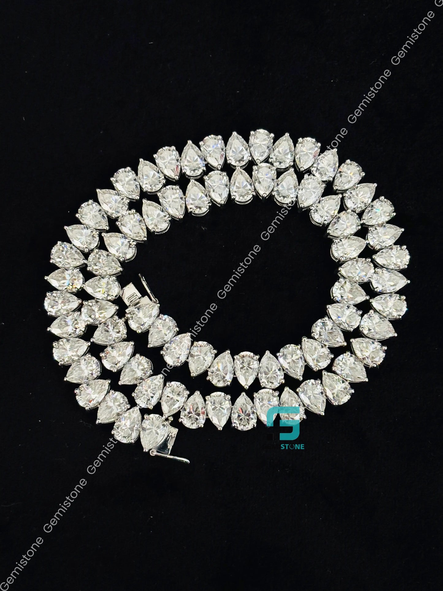 Pear Cut Tennis Iced Out Moissanite Diamond Hip Hop Chain For Women