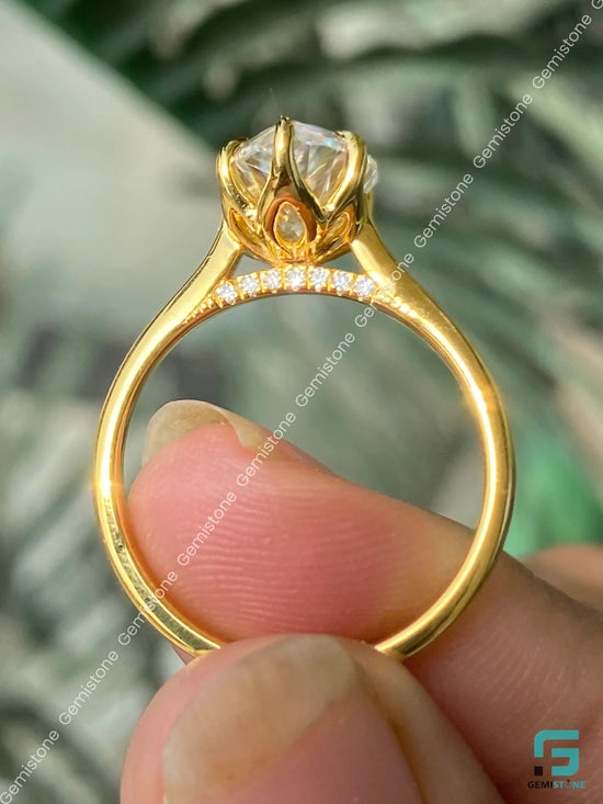 Pear Moissanite Bridge Pave Band Ring