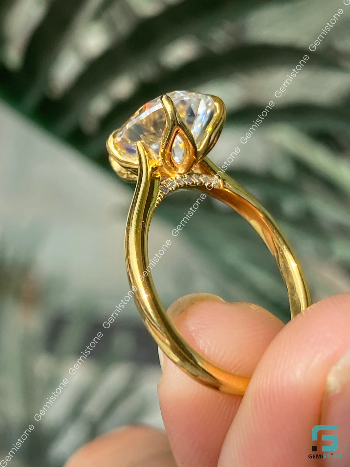Pear Moissanite Bridge Pave Band Ring For Women