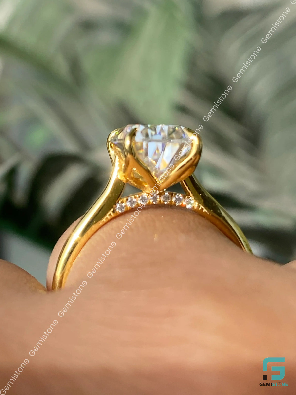 Pear Moissanite Bridge Pave Tulip Set Band Ring 