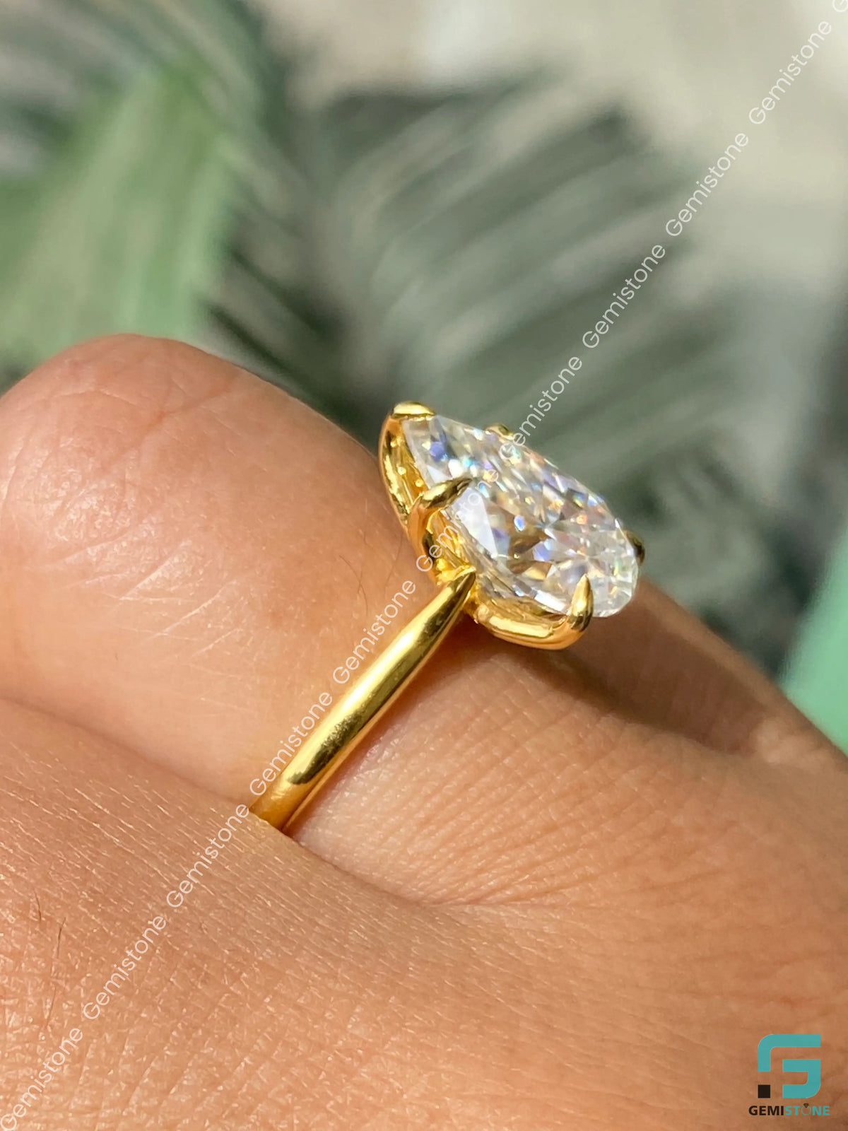 Pear Moissanite Bridge Pave Tulip Set Band Ring For Women