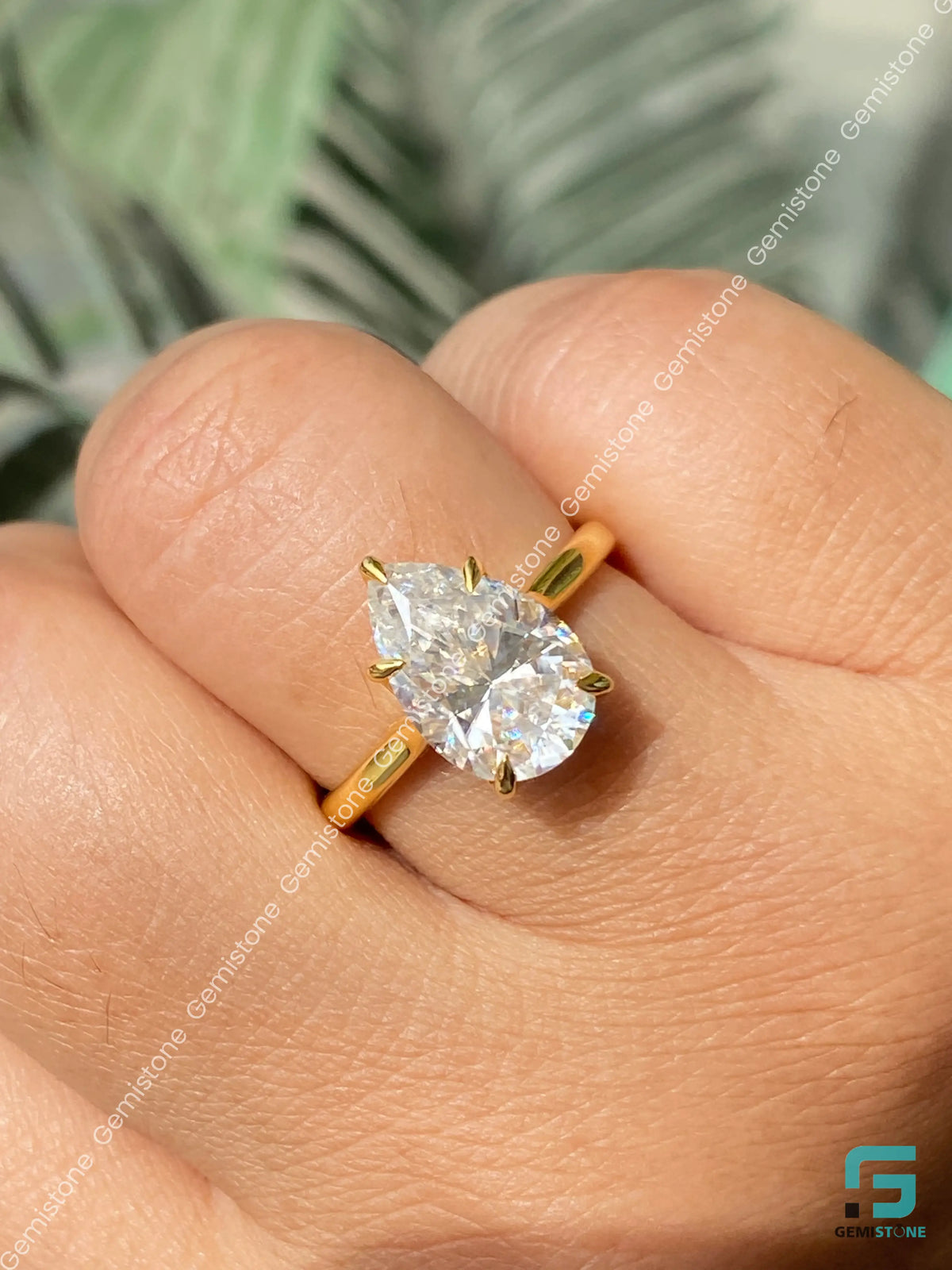 Pear Moissanite Tulip Set Bridge Pave Band Ring 