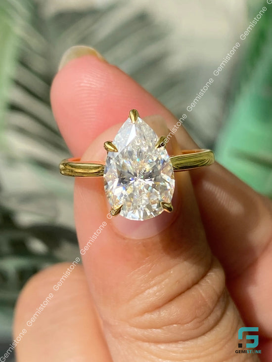 Pear Moissanite Tulip Set Bridge Pave Band Ring For Women