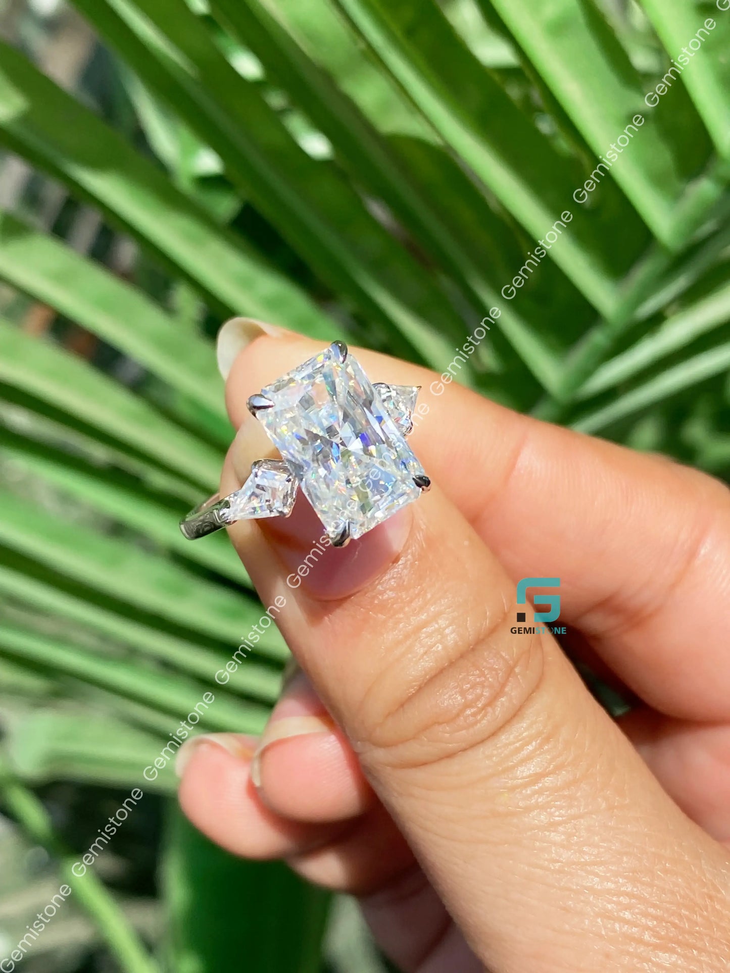 Pear Side Stone Moissanite Wedding Ring
