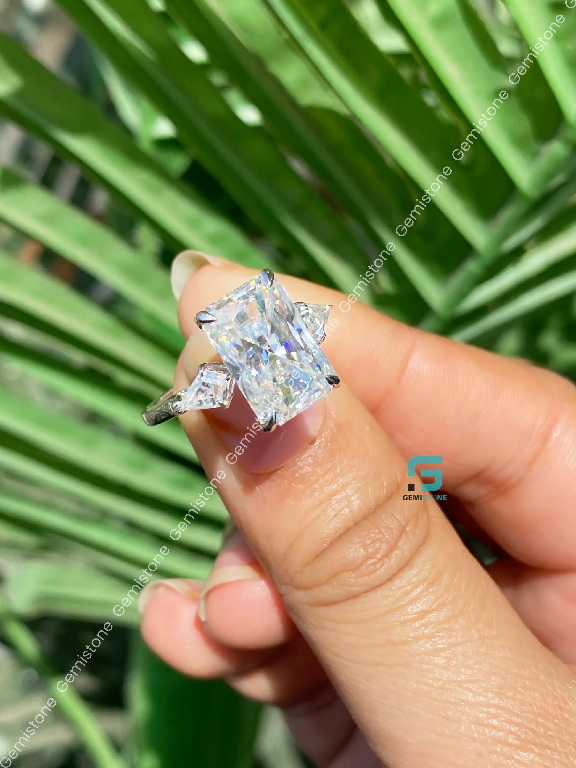 Pear Side Stone Moissanite Wedding Ring