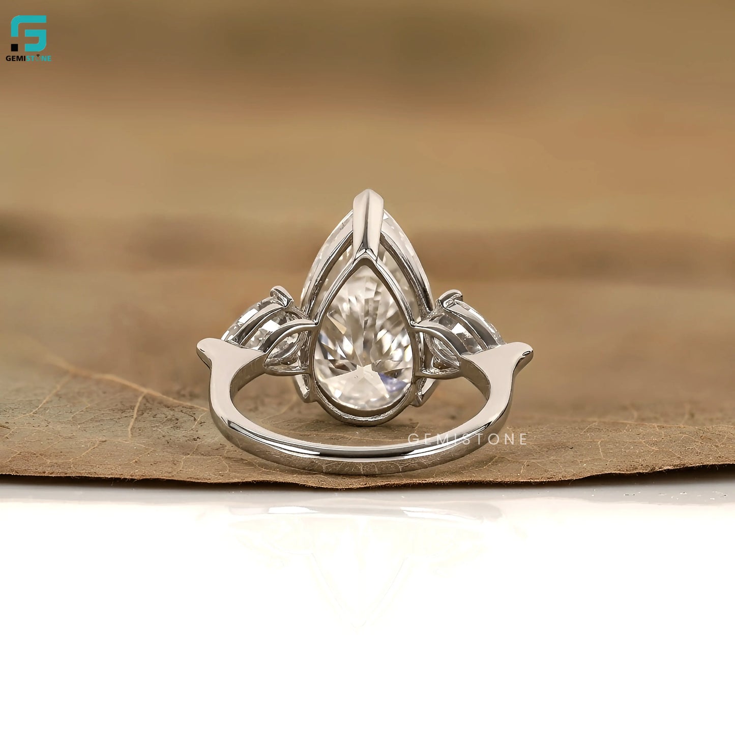 Pear Three Stone Lab Diamond Wedding Ring For Women