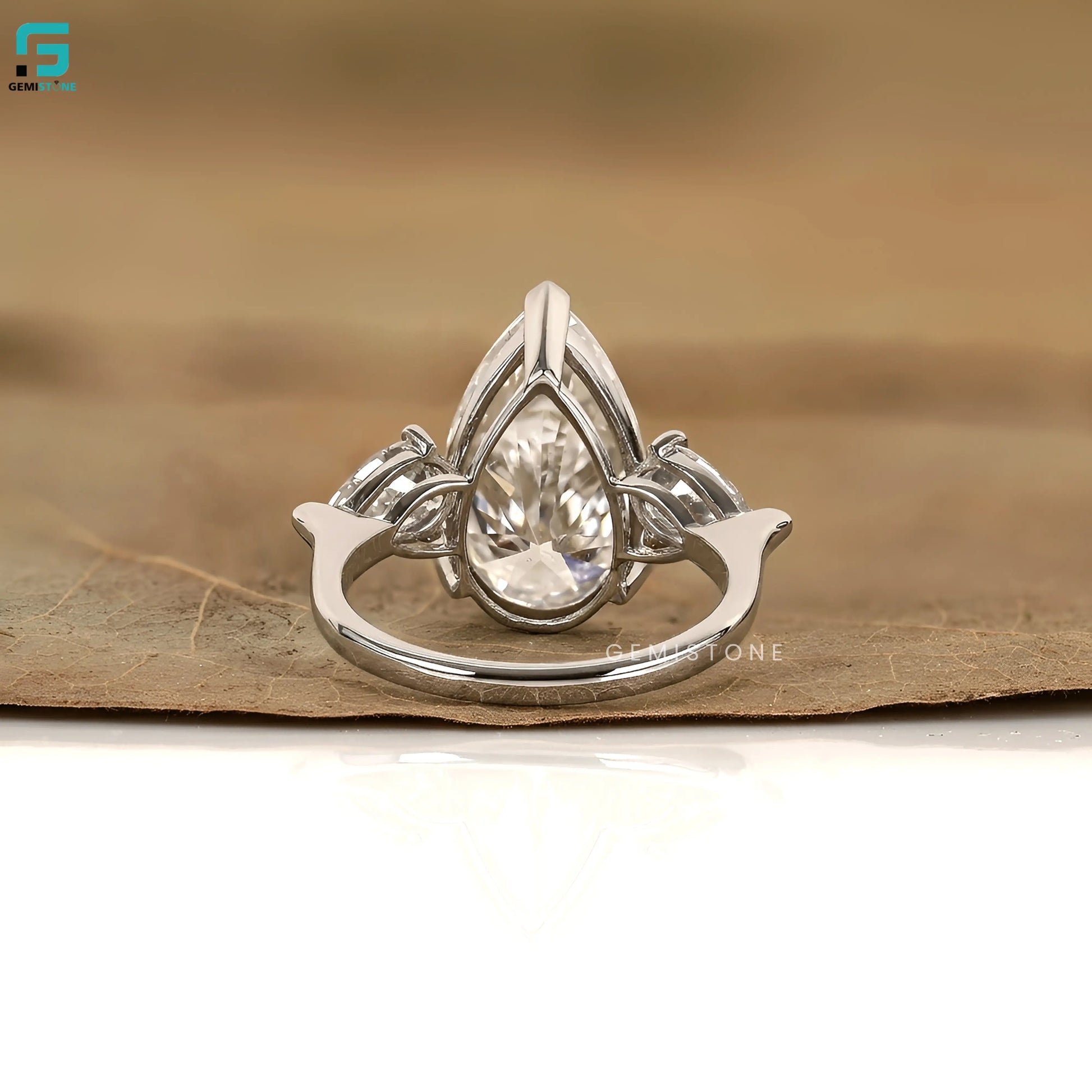 Pear Three Stone Lab Diamond Wedding Ring For Women