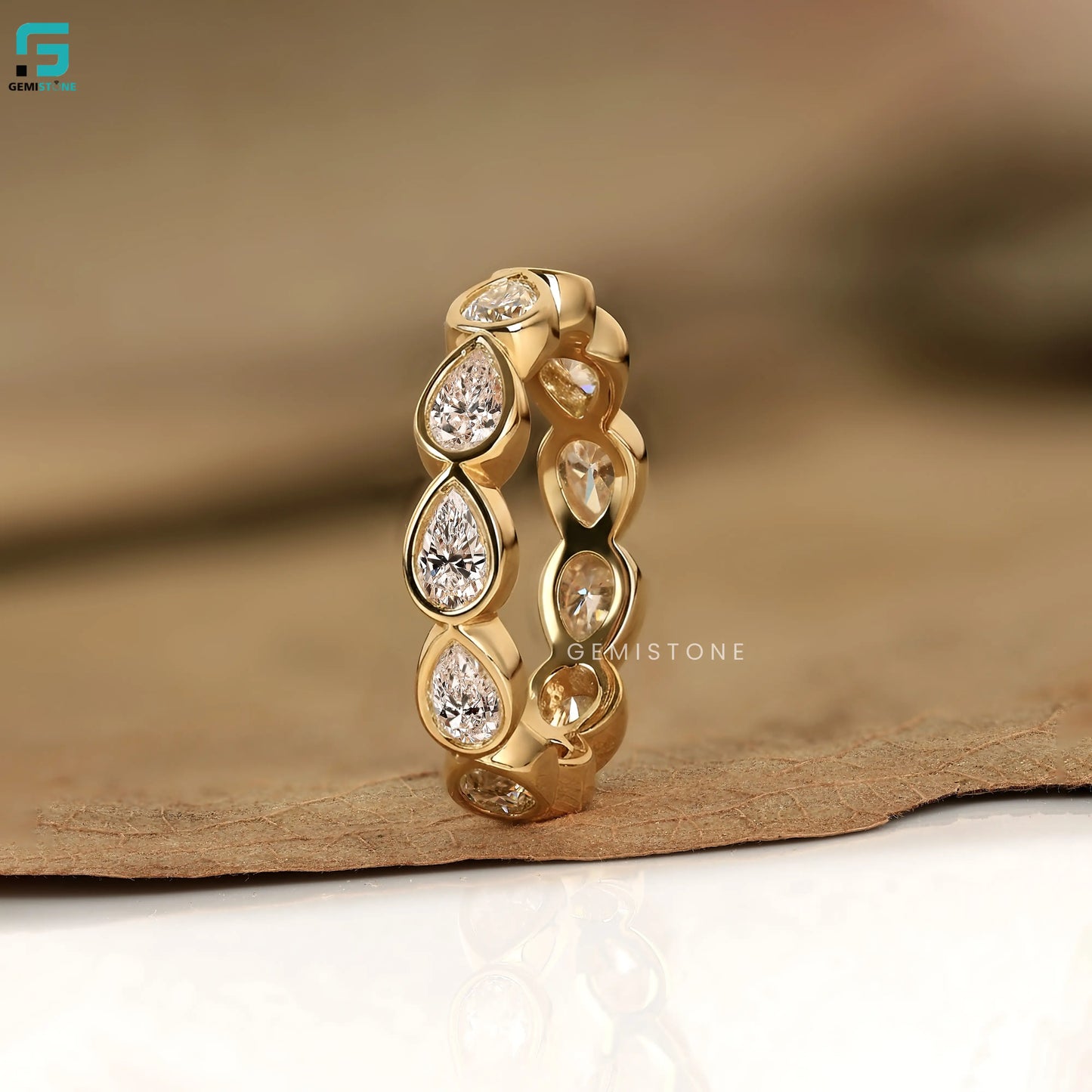 Pear cut Bezel Set Lab Grown Diamond Band For Women