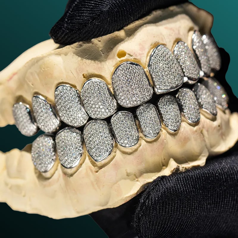 925 Sterling Silver Iced Out Moissanite Perm Cut Diamond Grillz