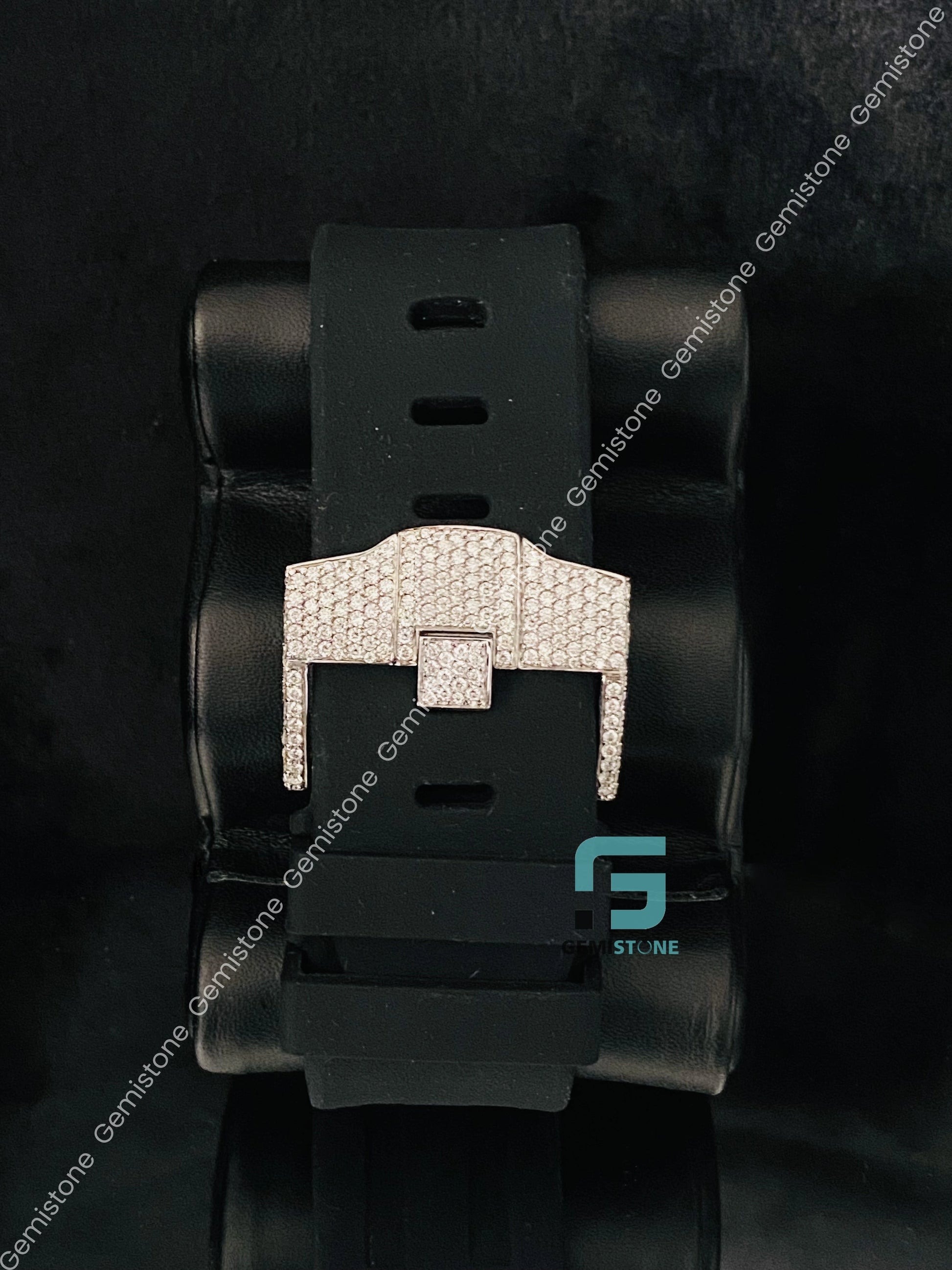Pink Arabic Number Black Silicon Belt Moissanite Iced Out Watch