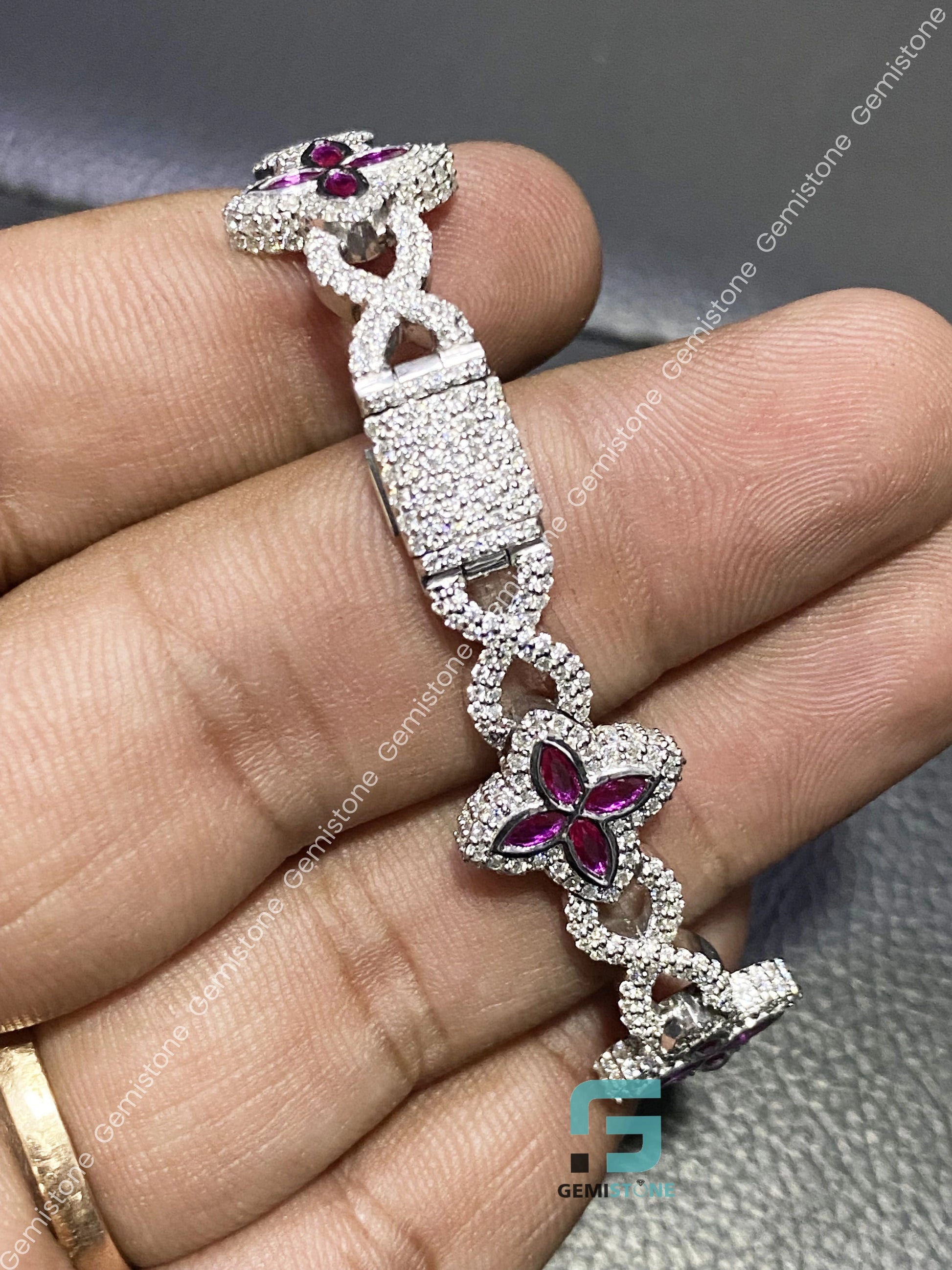 Pink Clover Fully Studded Iced out Bracelet