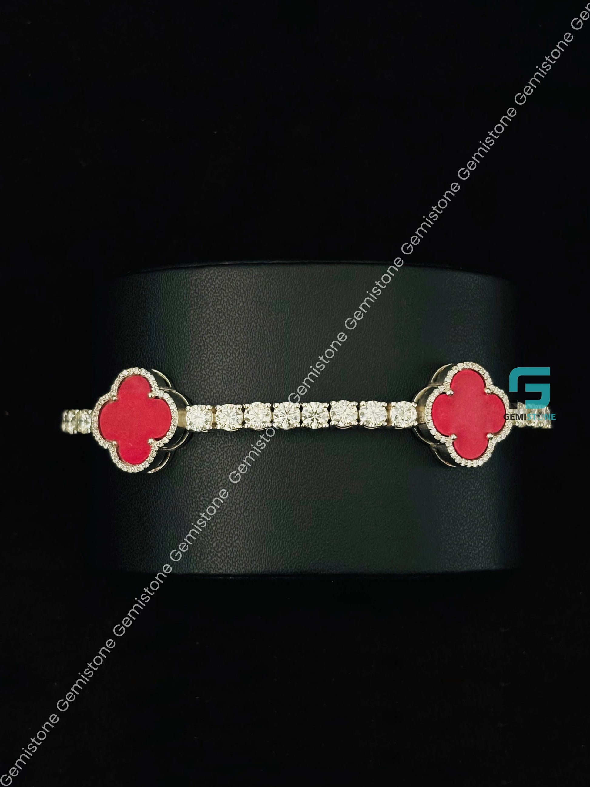 Pink Clover Moissanite Bracelet For Him