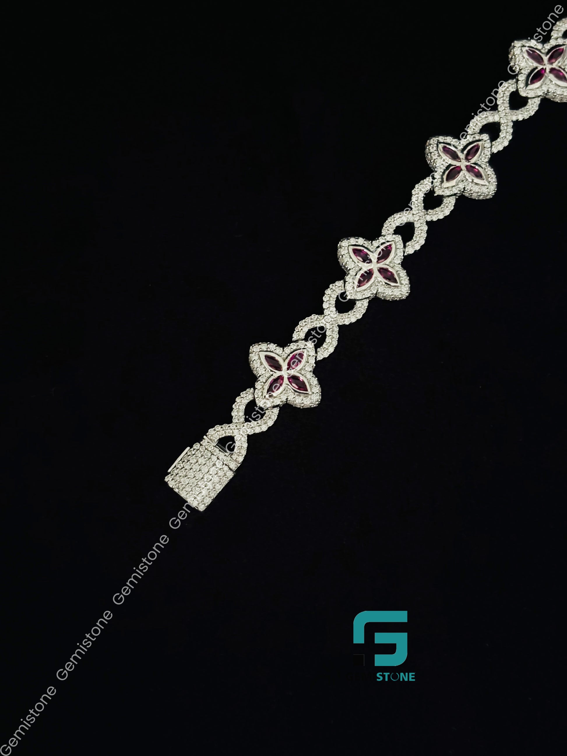 Pink Clover Moissanite Fully Studded Bracelet