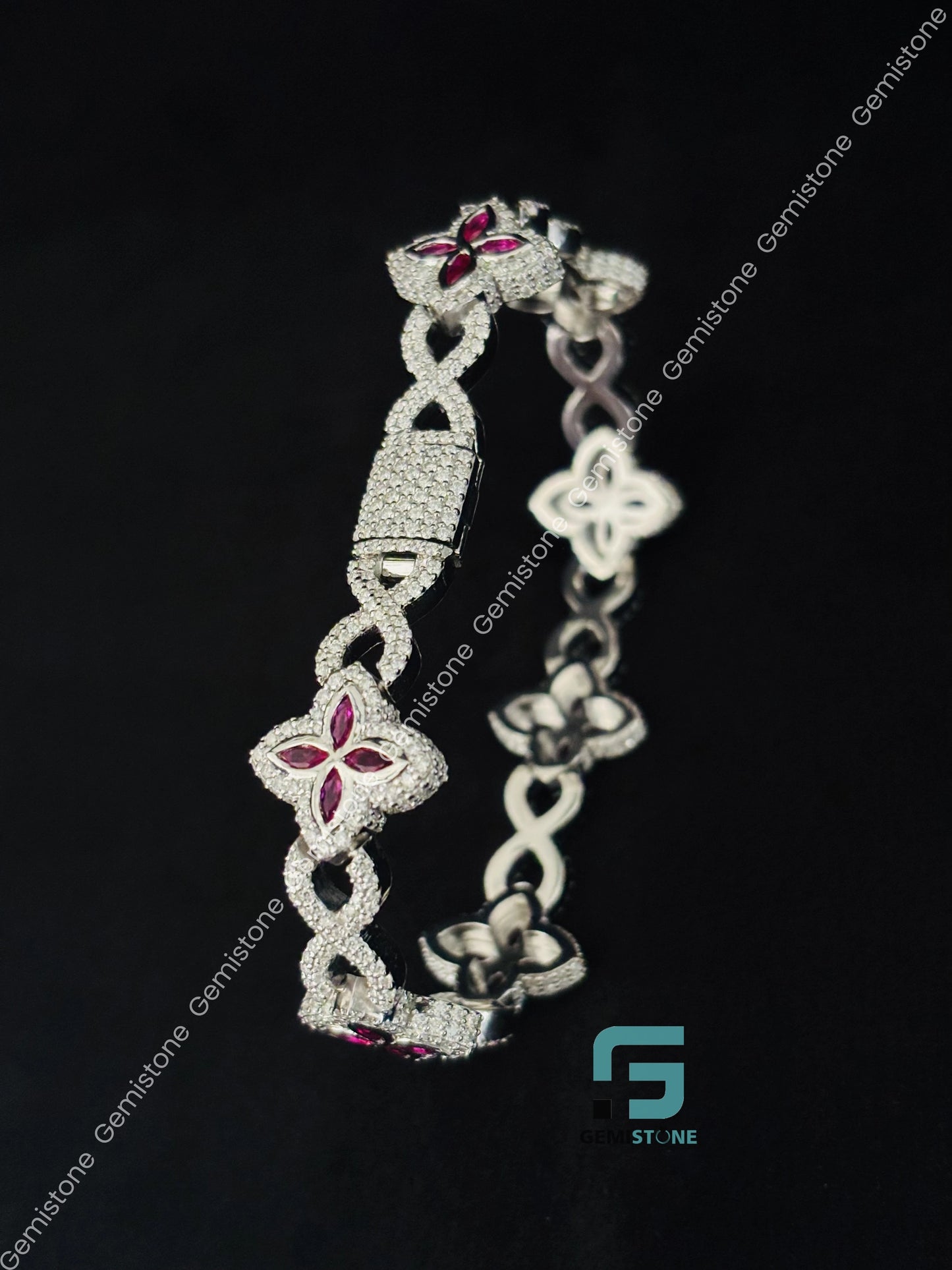 Pink Clover Moissanite Studded Moissanite Bracelet
