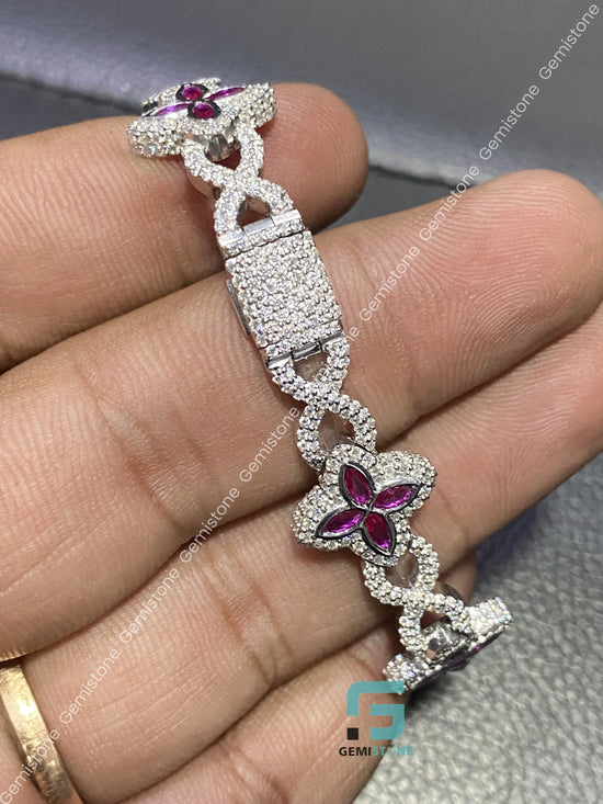 Pink Clover Moissanite studded Bracelet