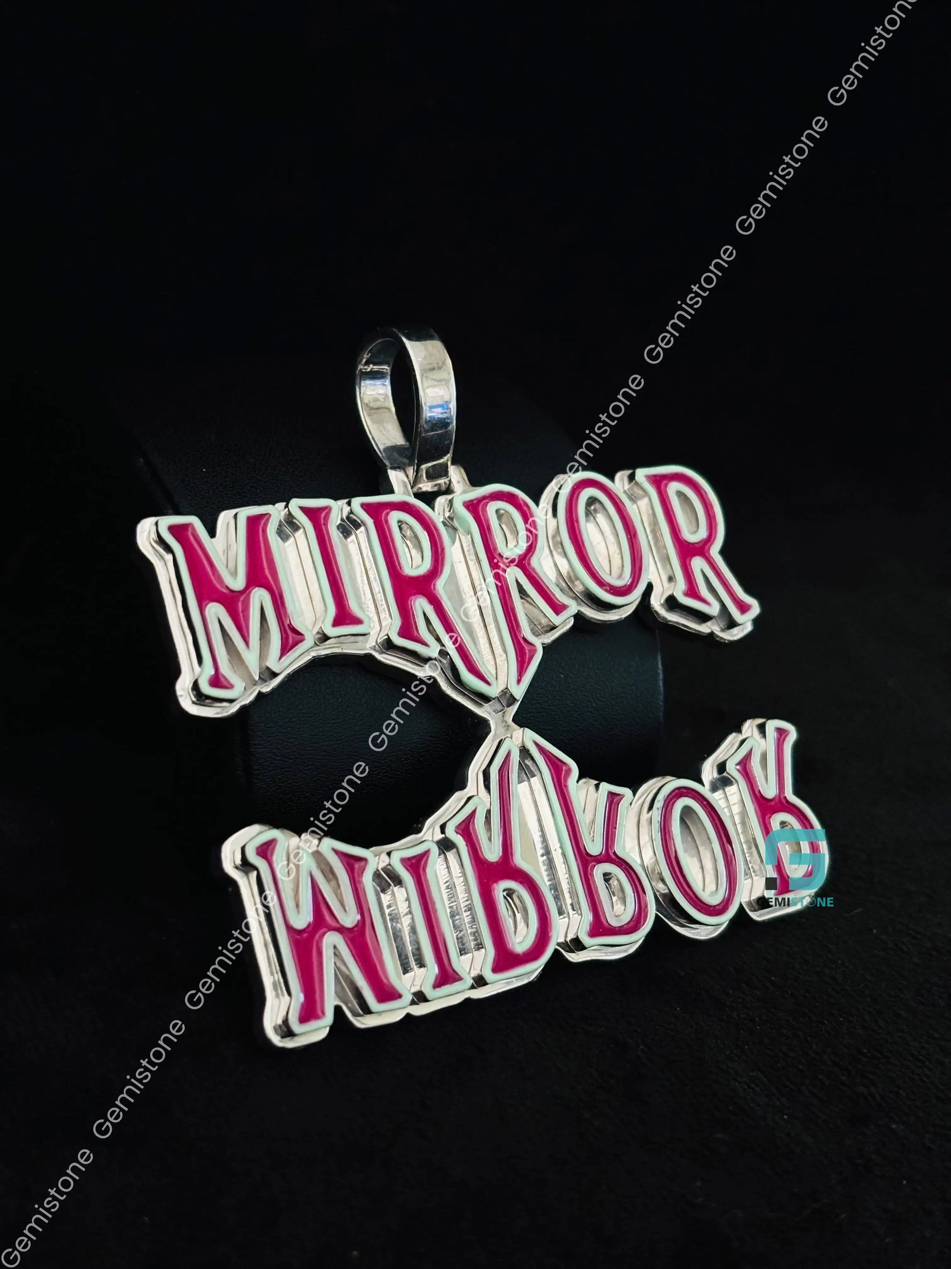 Pink Enamel Mirror Letter Pendant For Men