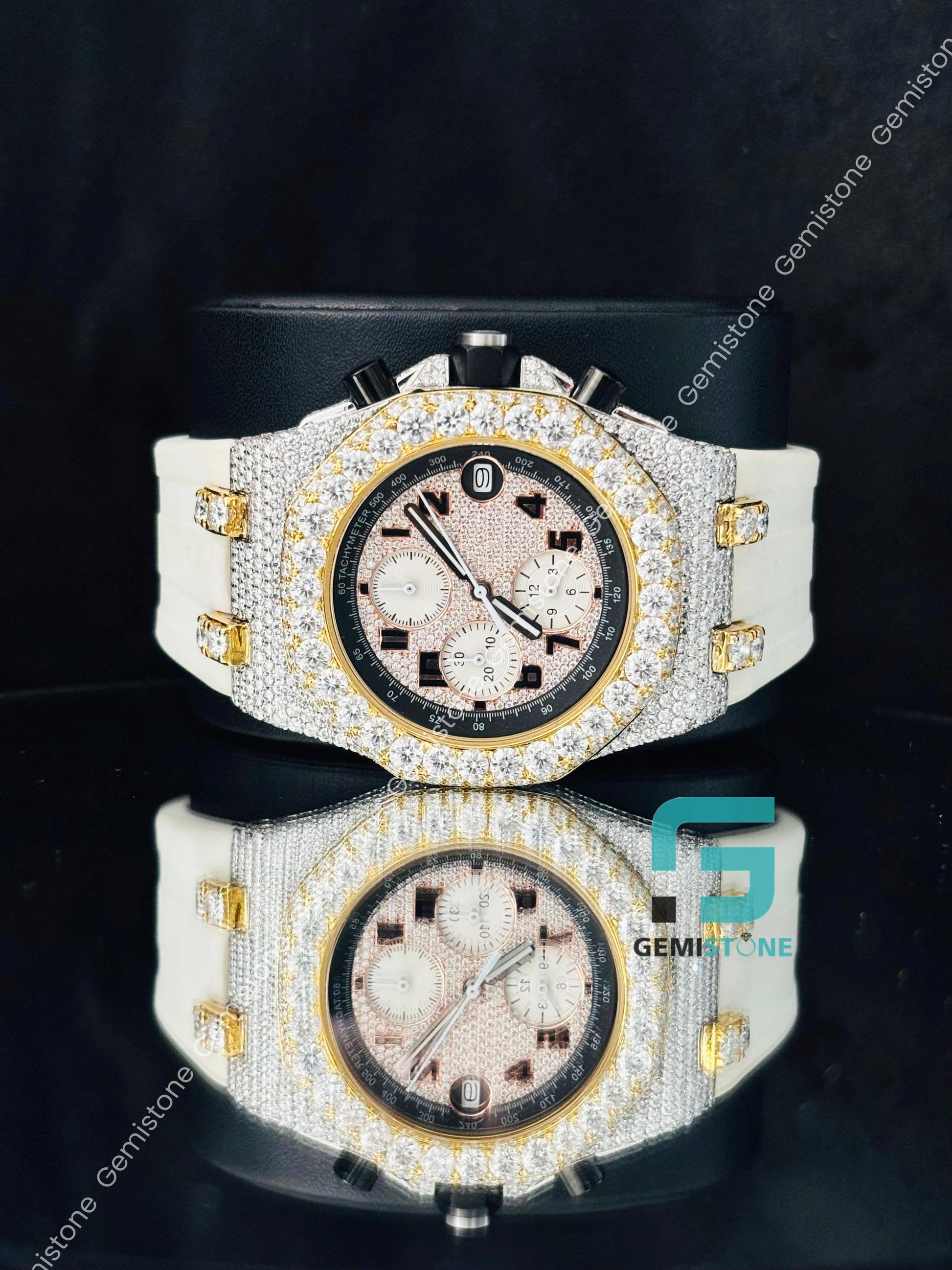 Pink_White Moissanite Stone AP Watch