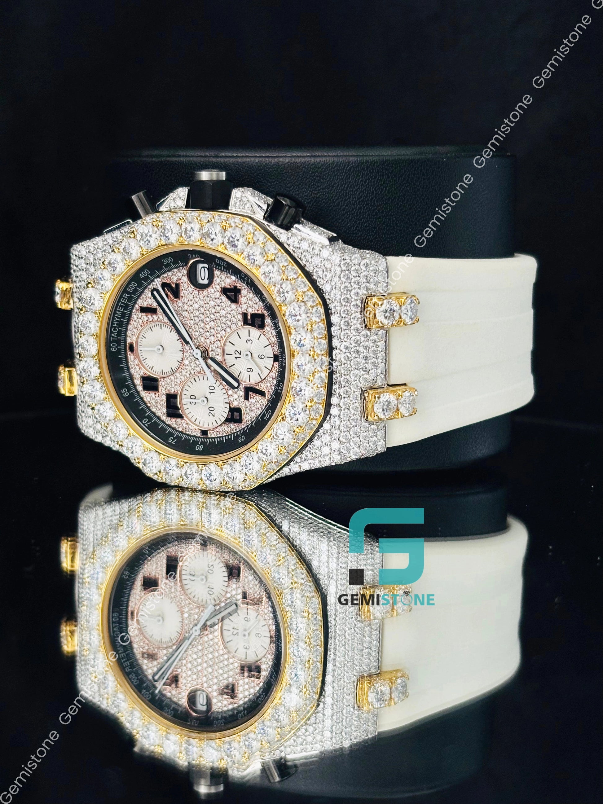 Pink_White Two Tone Moissanite Watch For Men