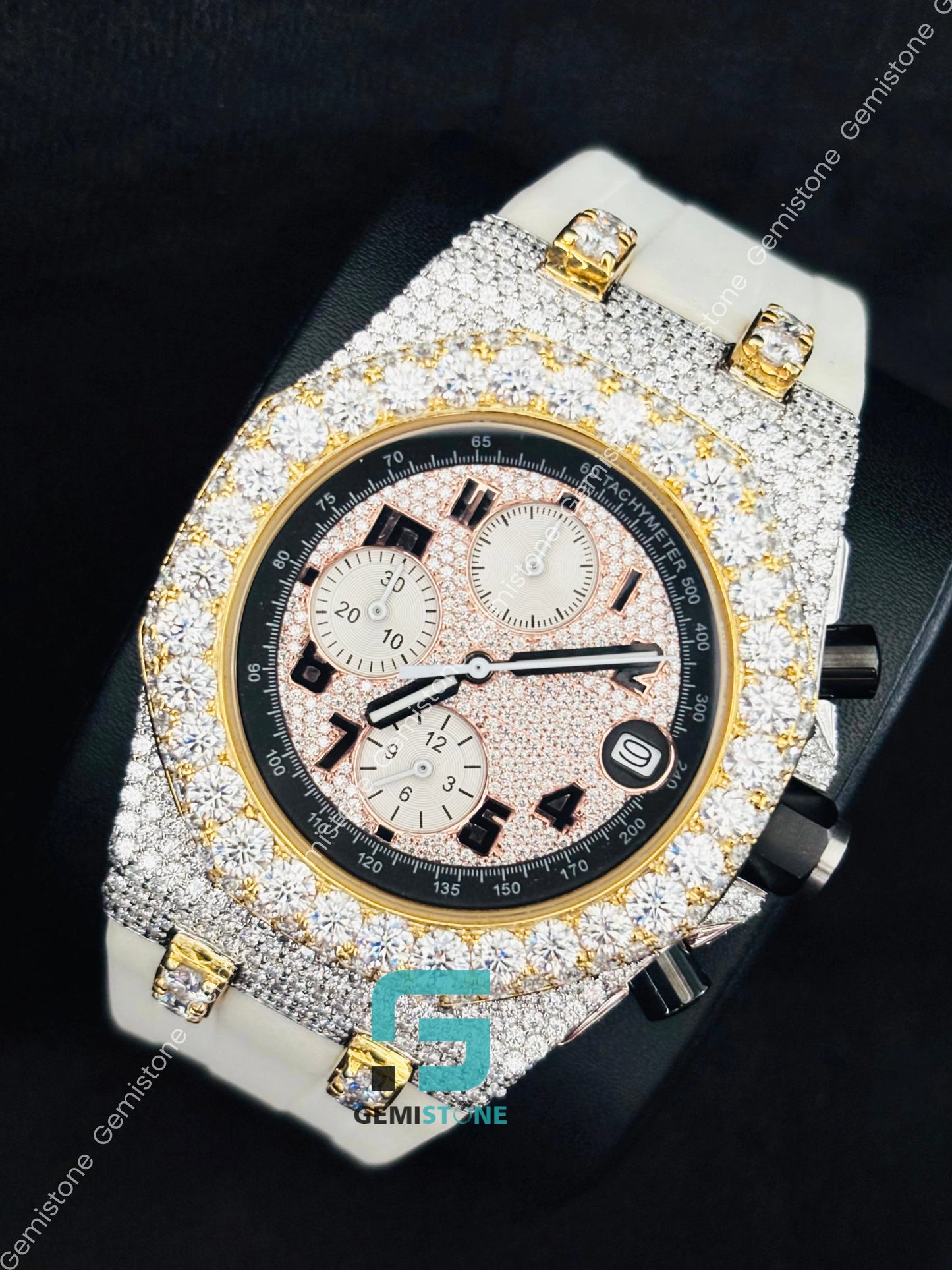 Pink_White TwoTone White Silicon Moissanite Watch For Men