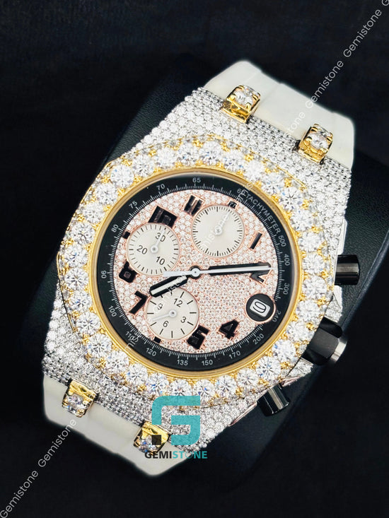 Pink & White Two Tone MultiChrono Moissanite Watch