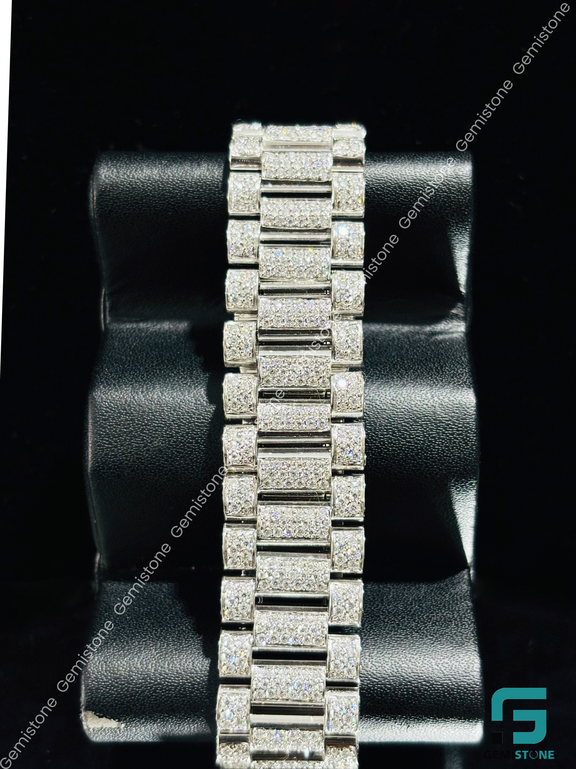 Presidential Strap Men_s Wrist Moissanite Watch