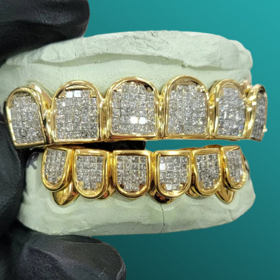 Iced Invisible Set VVS Moissanite Princess Cut Diamond Grillz 925 Sterling Silver