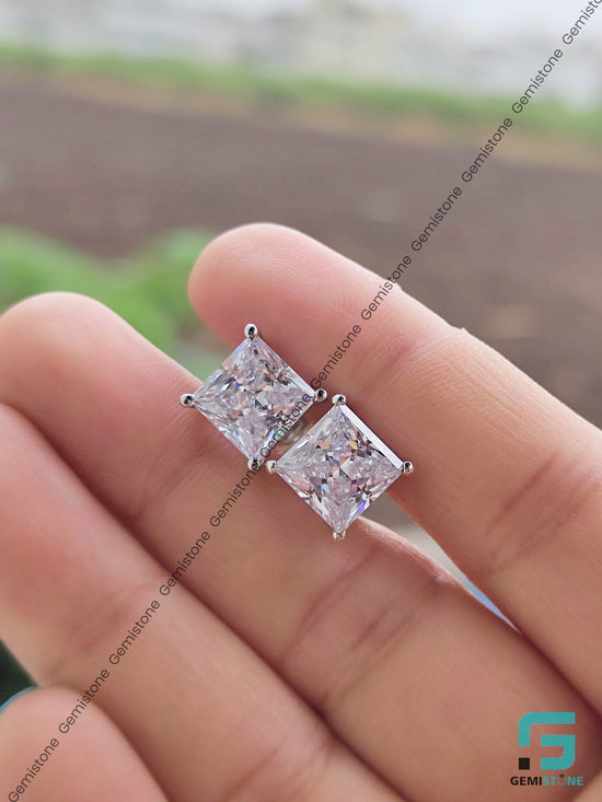 8mm Moissanite Princess Cut Stud Earrings
