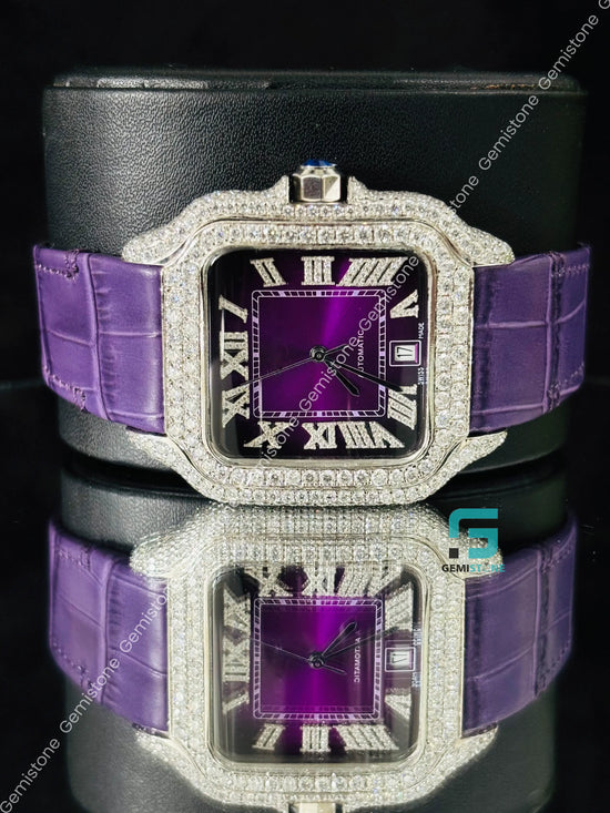 Purpal Lather Strap Moissanite Watch For Men