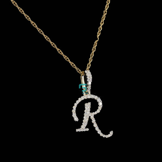 14k Gold Buy Stylish Round Moissanite Diamond R Pendant For Gift