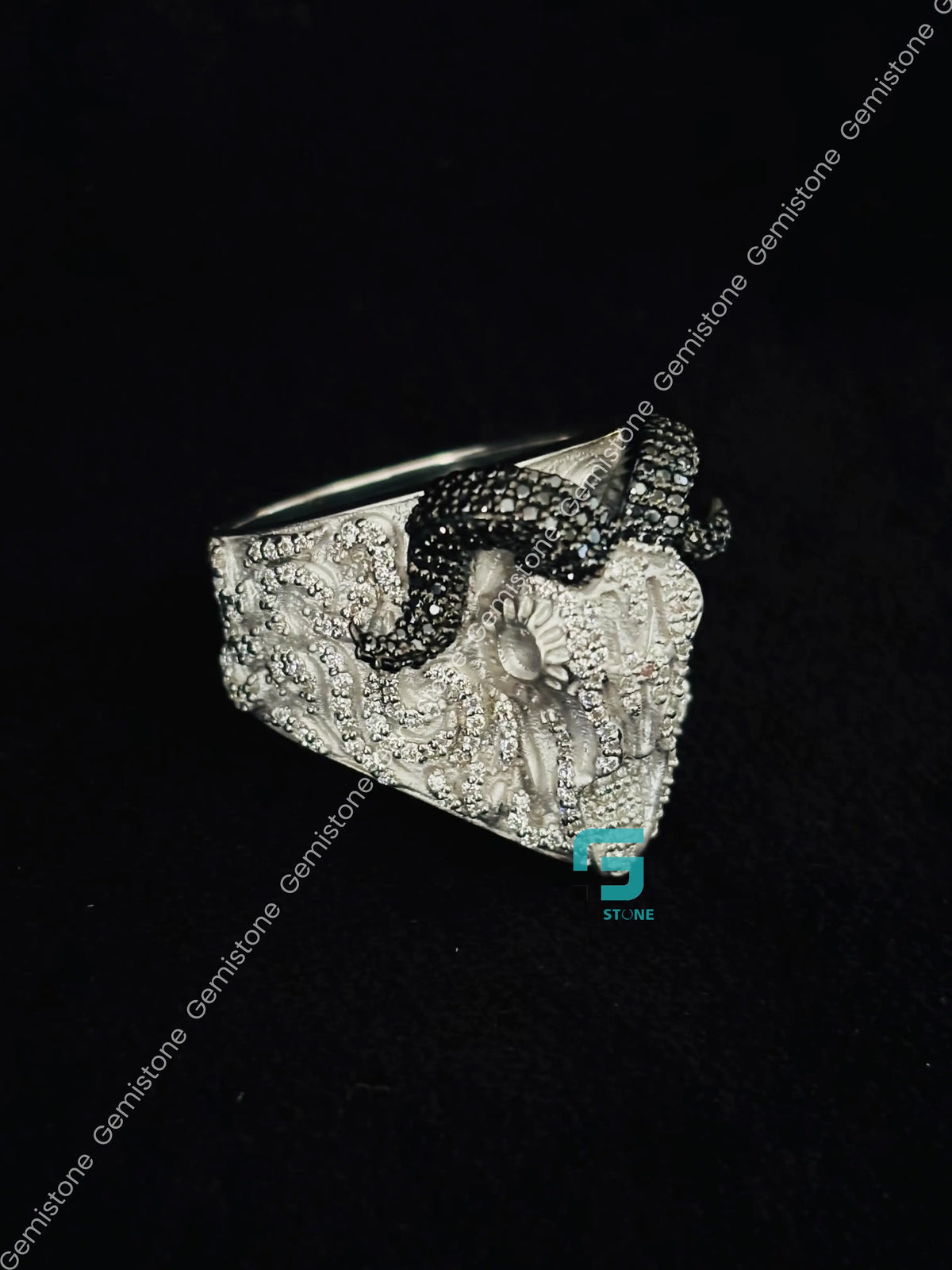 Black & White Diamond RAM Head Skull Moissanite Hip Hop Ring