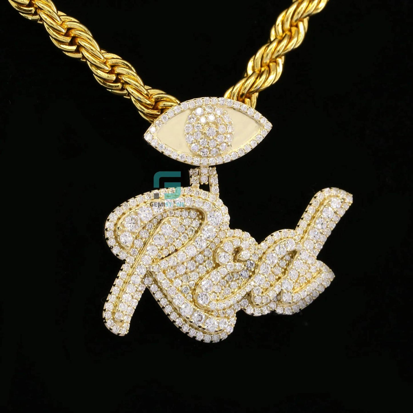 925 Silver Round Moissanite Hip Hop Diamond Initial Pendants
